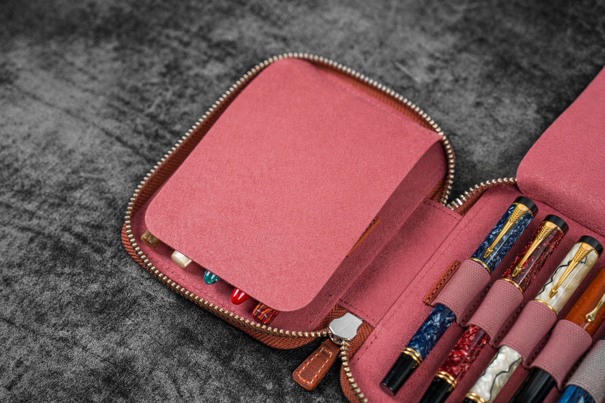 10&#39;lu Fermuarlı Deri Kalemlik - C.H. Turuncu