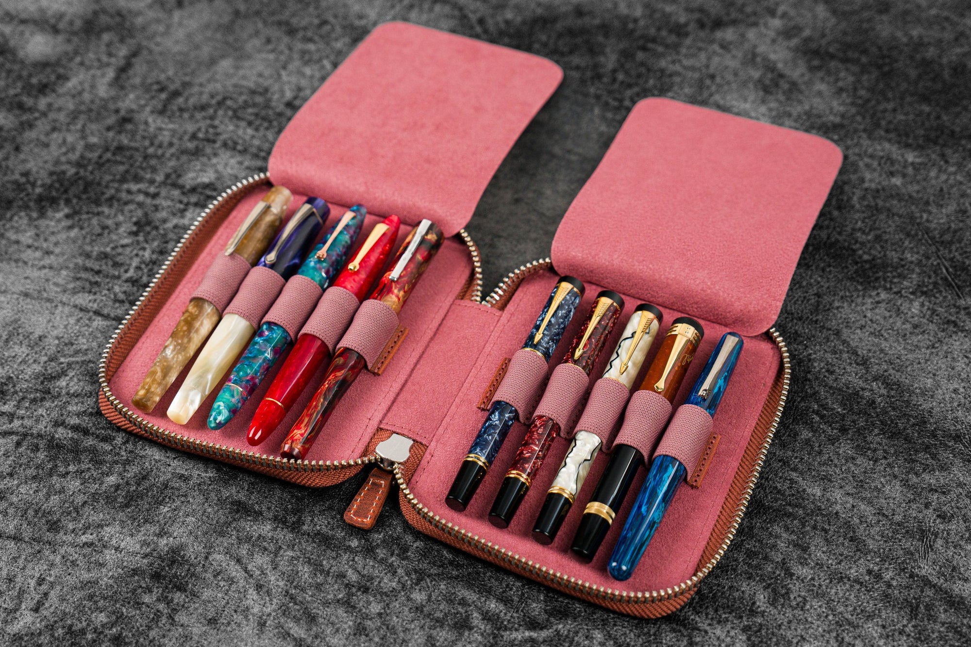 10&#39;lu Fermuarlı Deri Kalemlik - C.H. Turuncu