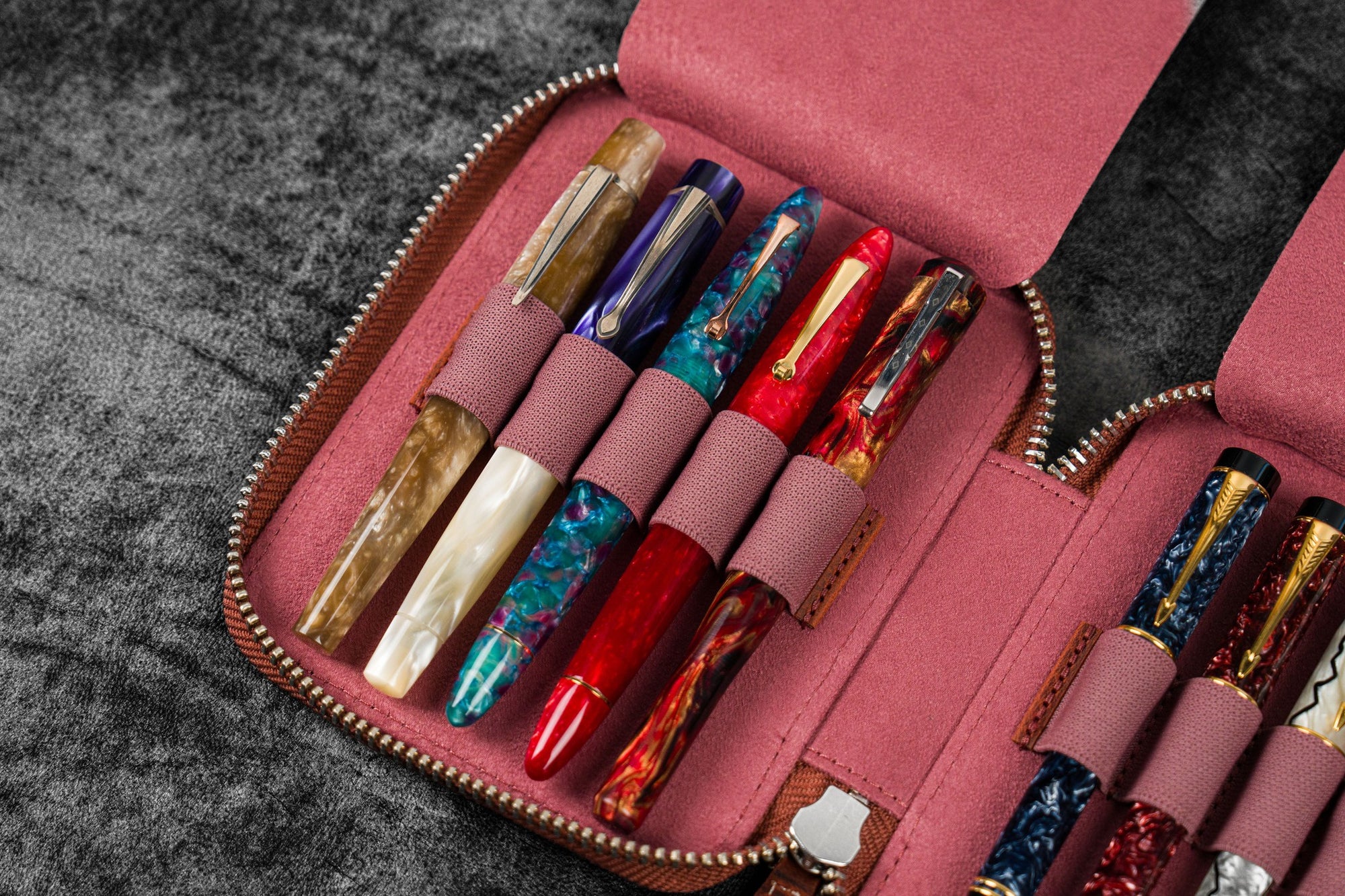 10&#39;lu Fermuarlı Deri Kalemlik - C.H. Turuncu