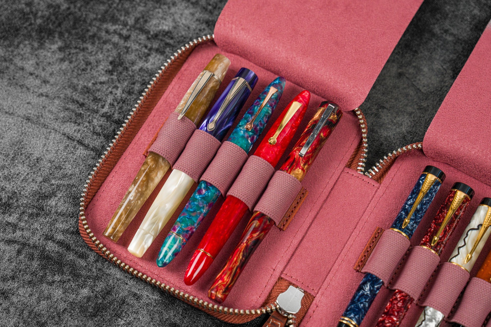 10&#39;lu Fermuarlı Deri Kalemlik - C.H. Turuncu