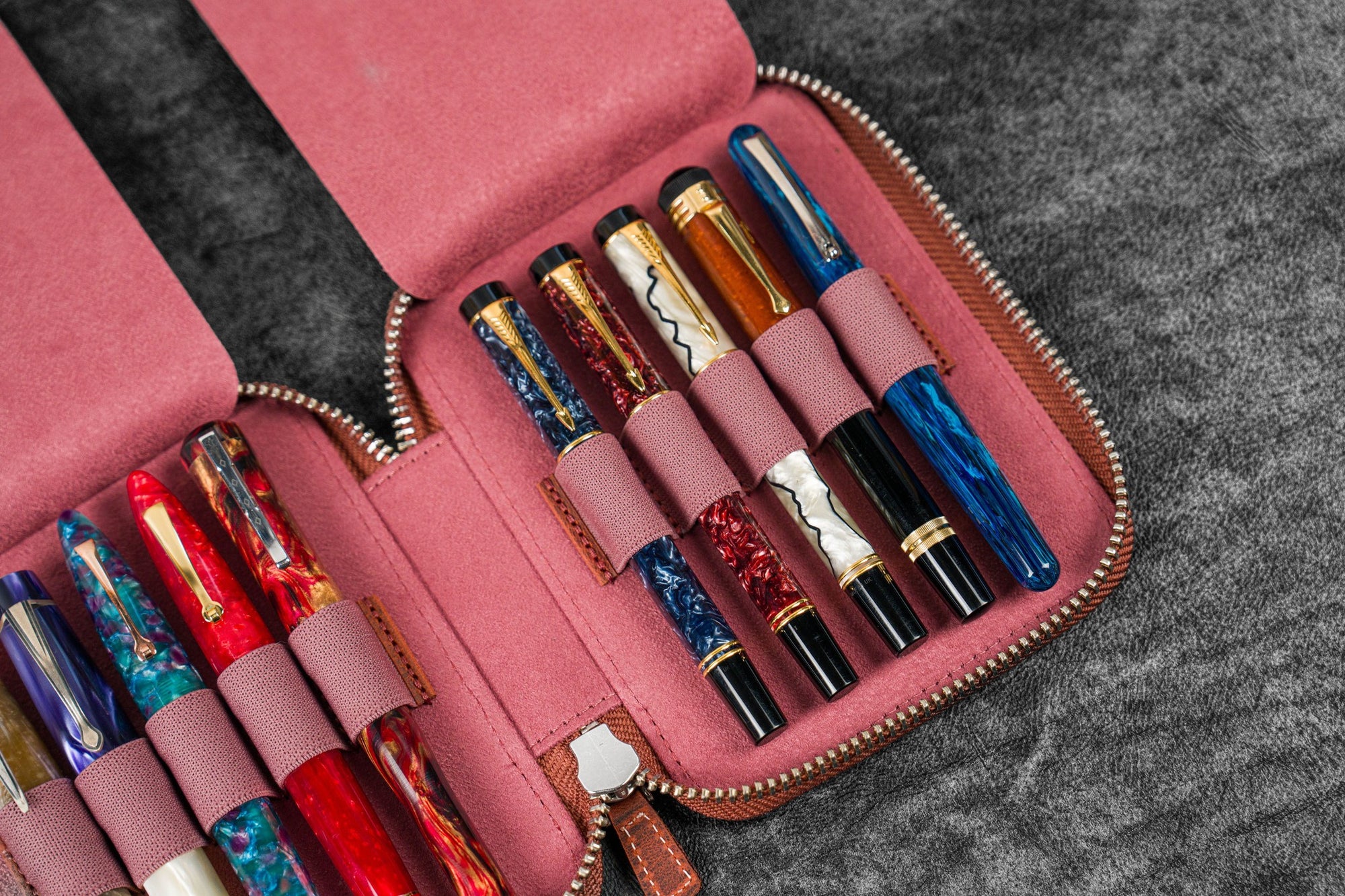 10&#39;lu Fermuarlı Deri Kalemlik - C.H. Turuncu