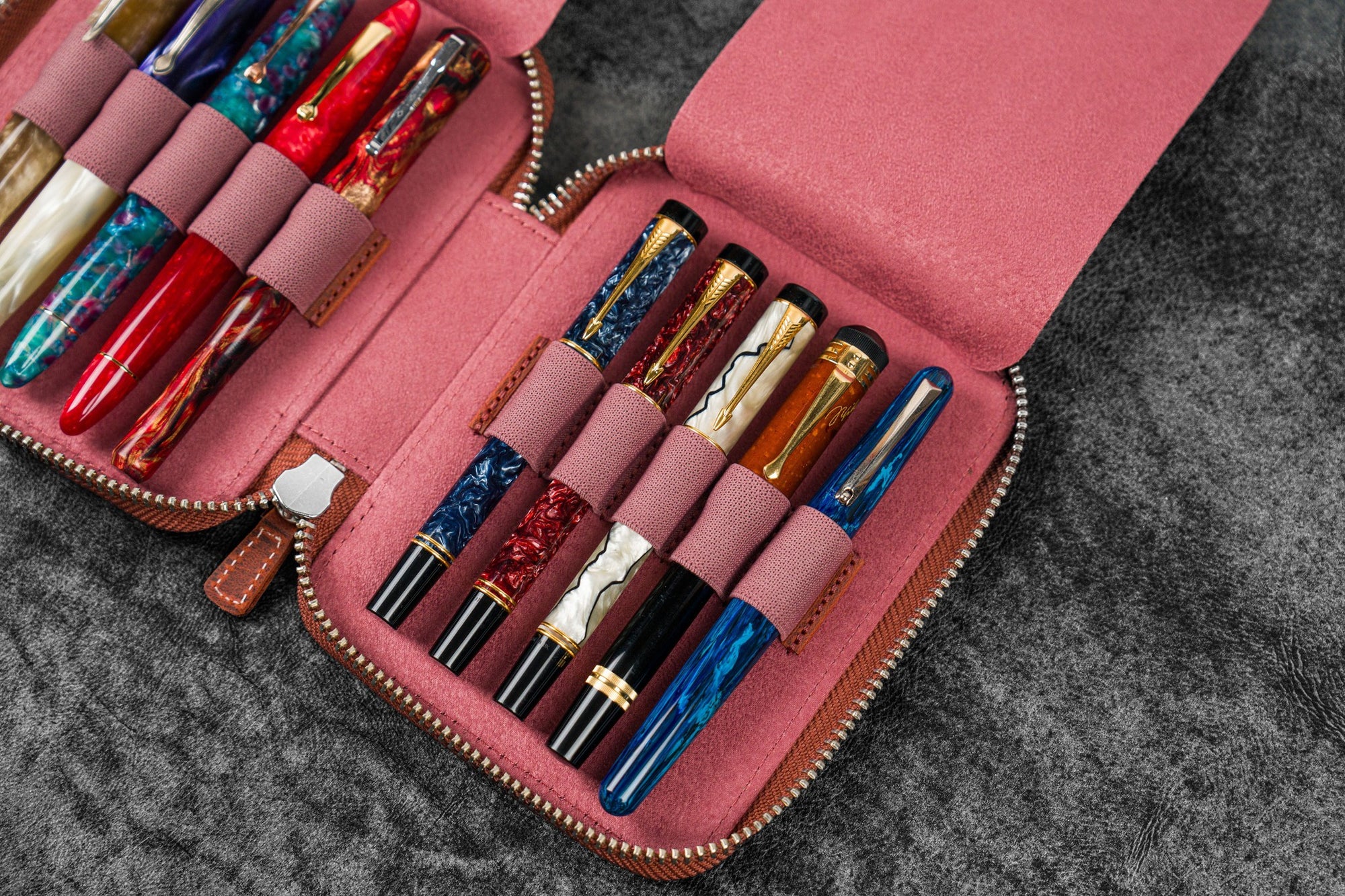 10&#39;lu Fermuarlı Deri Kalemlik - C.H. Turuncu