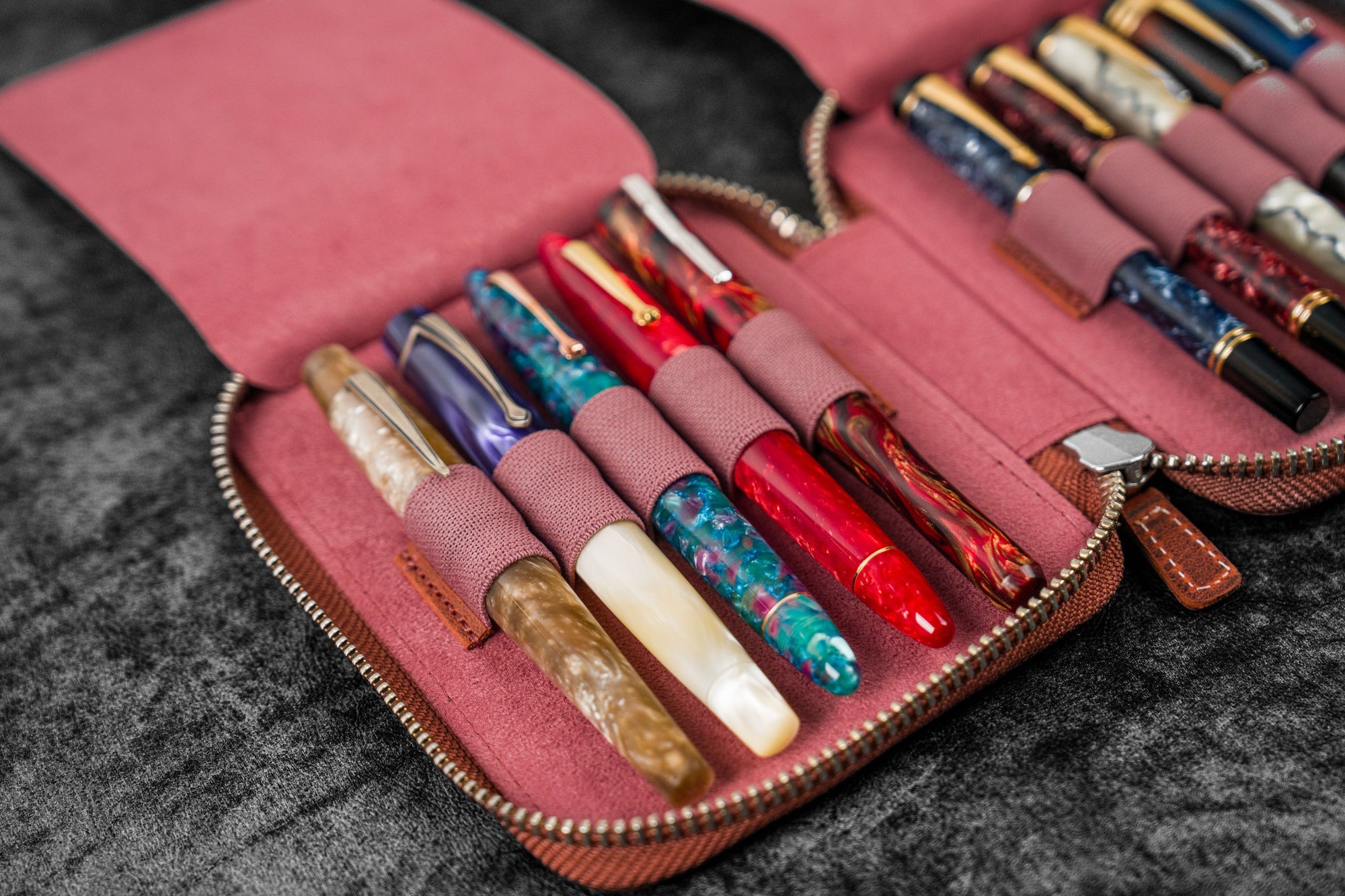 10&#39;lu Fermuarlı Deri Kalemlik - C.H. Turuncu