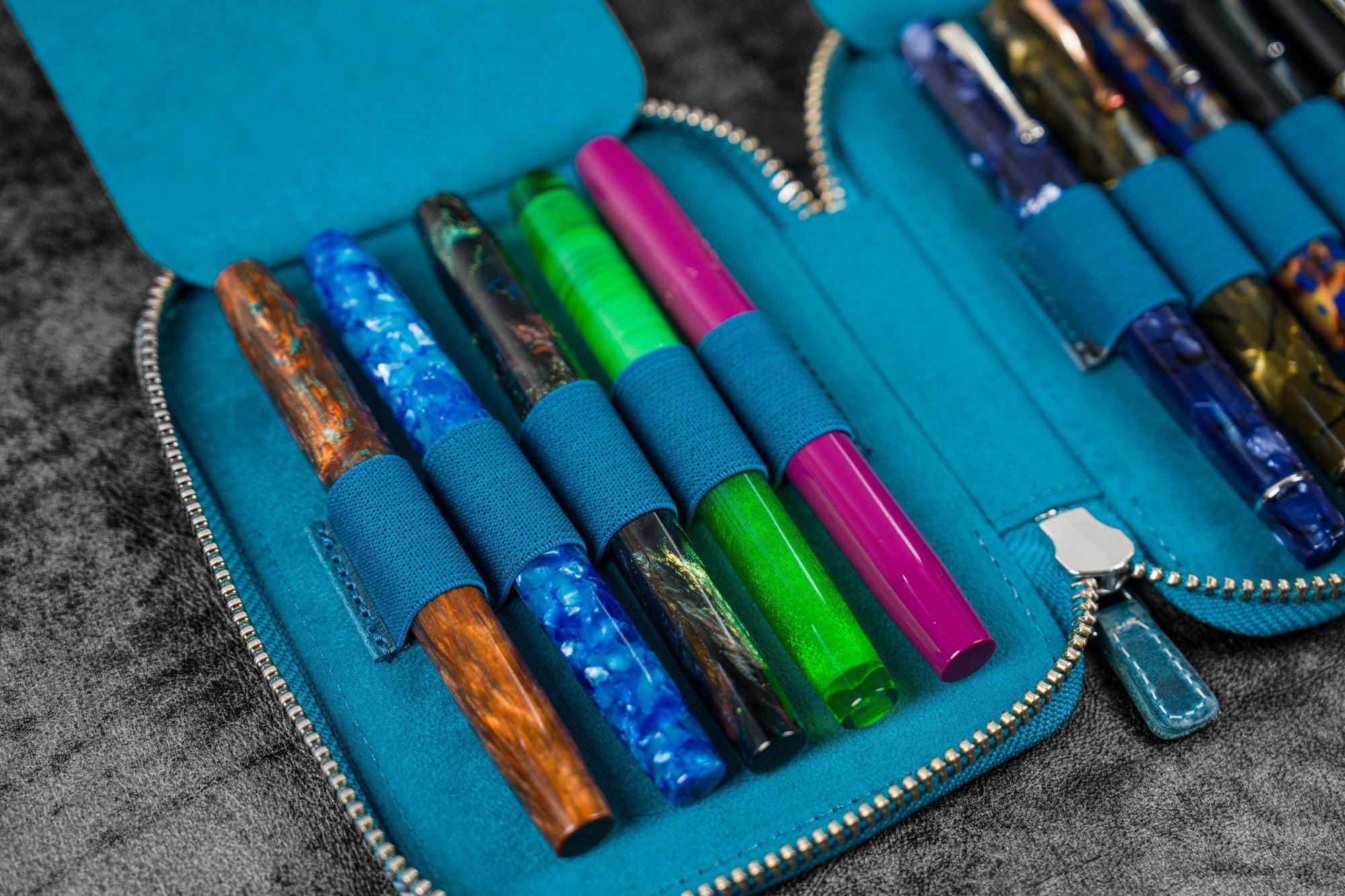 10&#39;lu Fermuarlı Derii Kalemlik- C.H. Okyanus Mavi