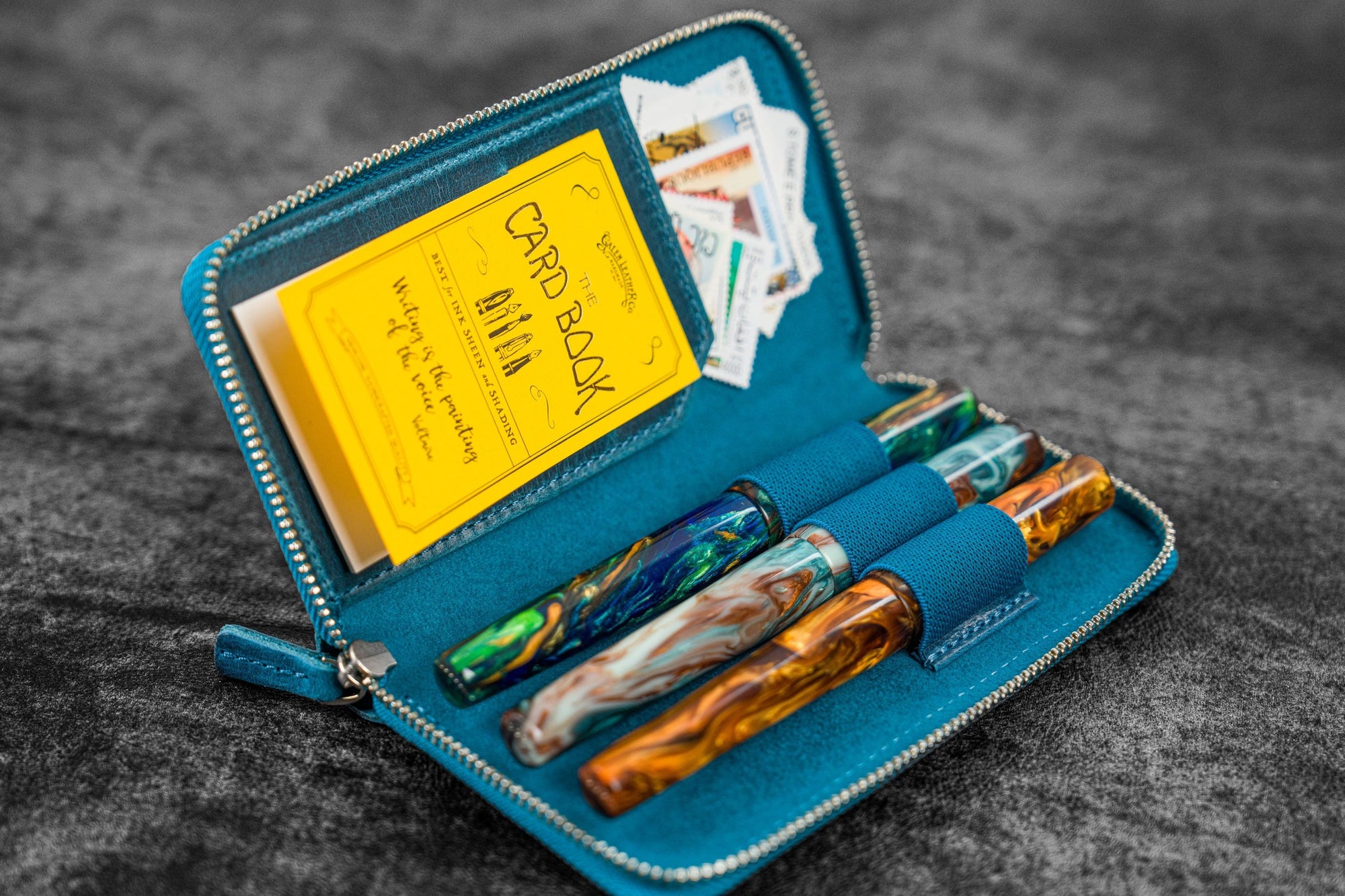 3'lü Fermuarli Deri̇ Kalemli̇k - C.H. Okyanus Mavi