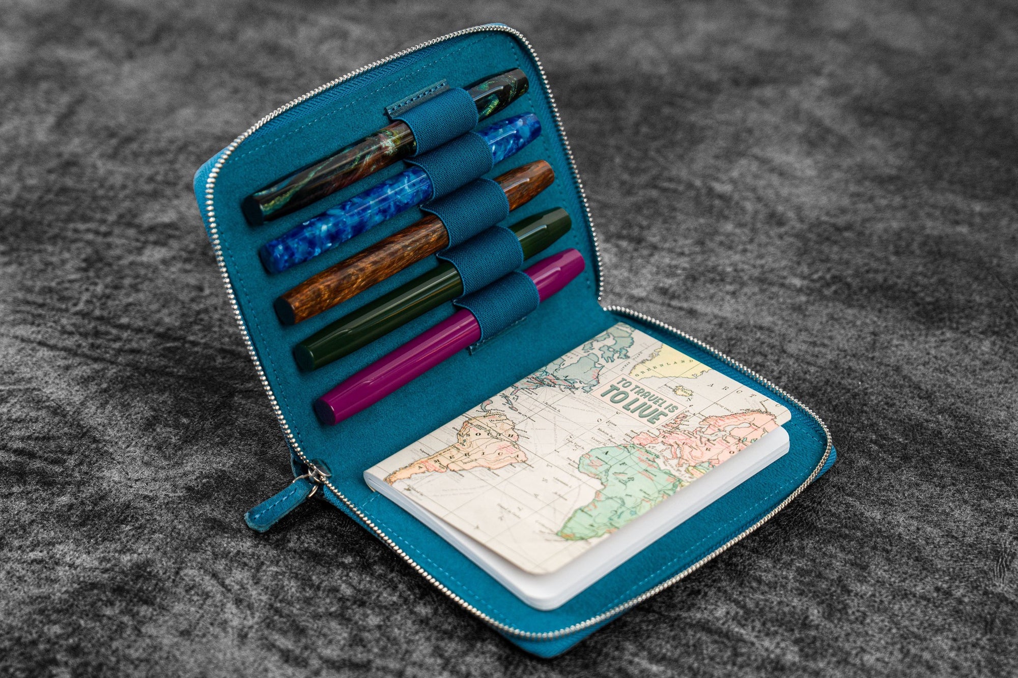 5&#39;li Fermuarlı Deri Kalemlik - C.H. Okyanus Mavi