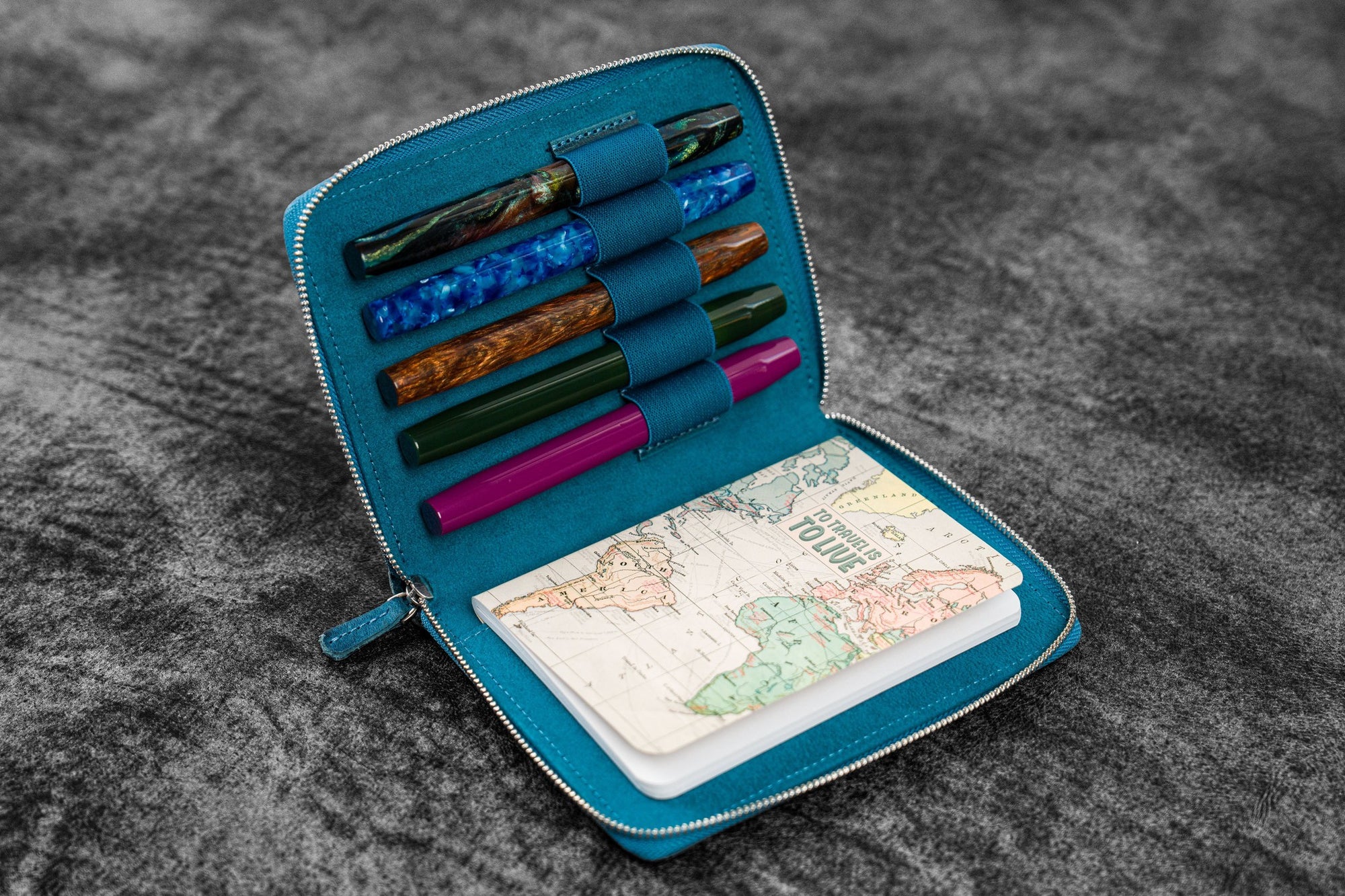 5&#39;li Fermuarlı Deri Kalemlik - C.H. Okyanus Mavi