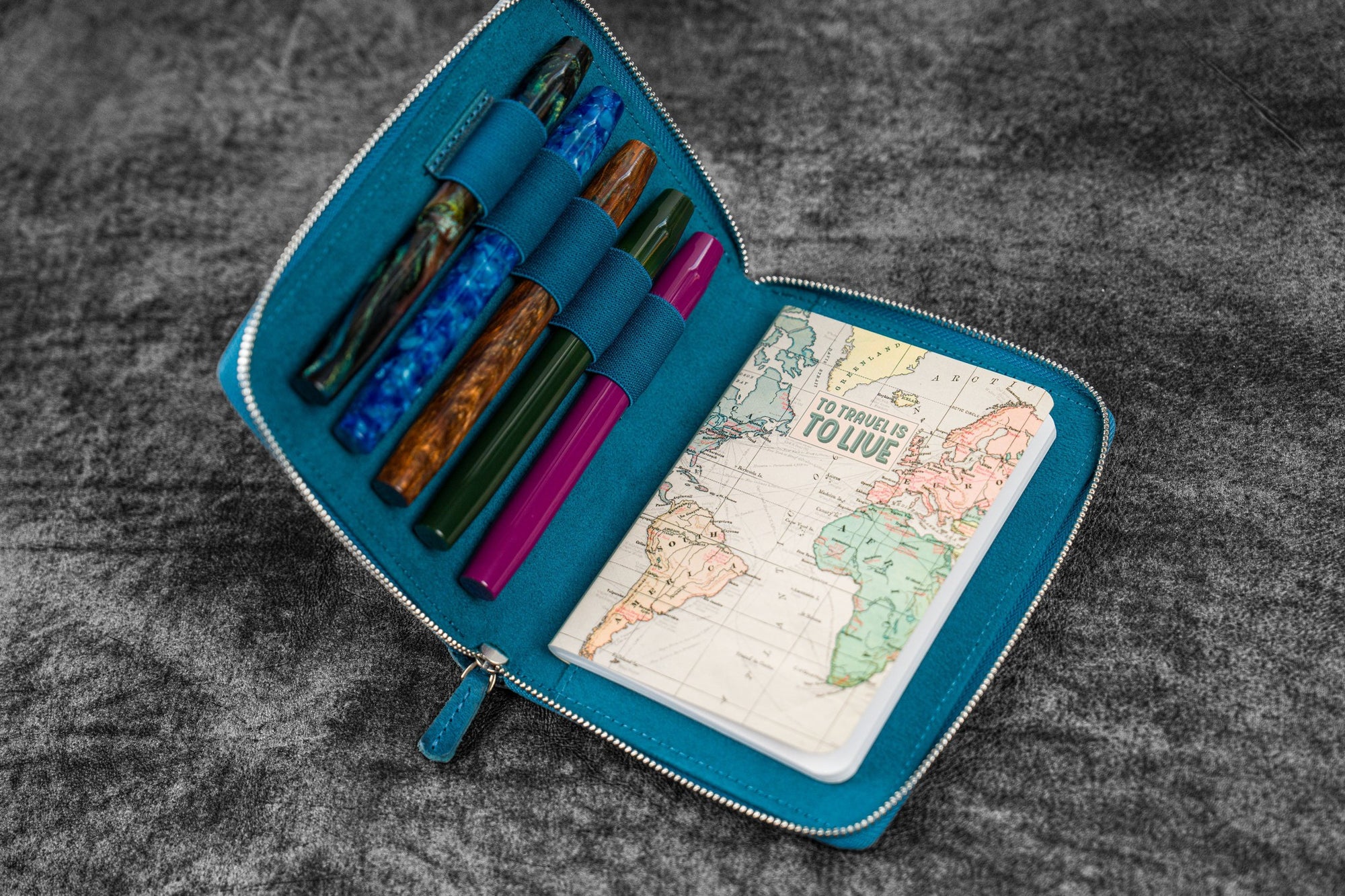 5&#39;li Fermuarlı Deri Kalemlik - C.H. Okyanus Mavi