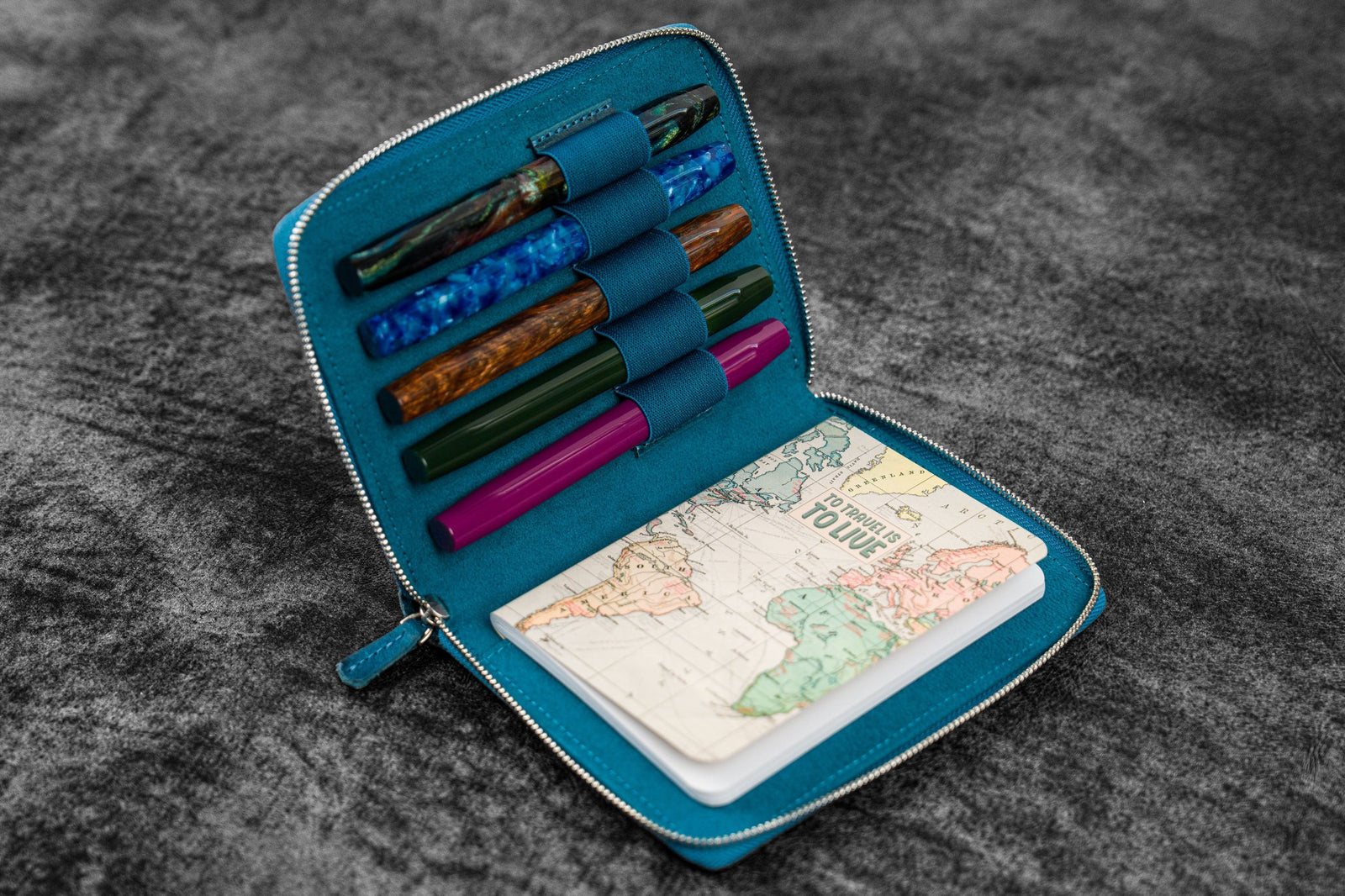 5'li Fermuarlı Deri Kalemlik - C.H. Okyanus Mavi