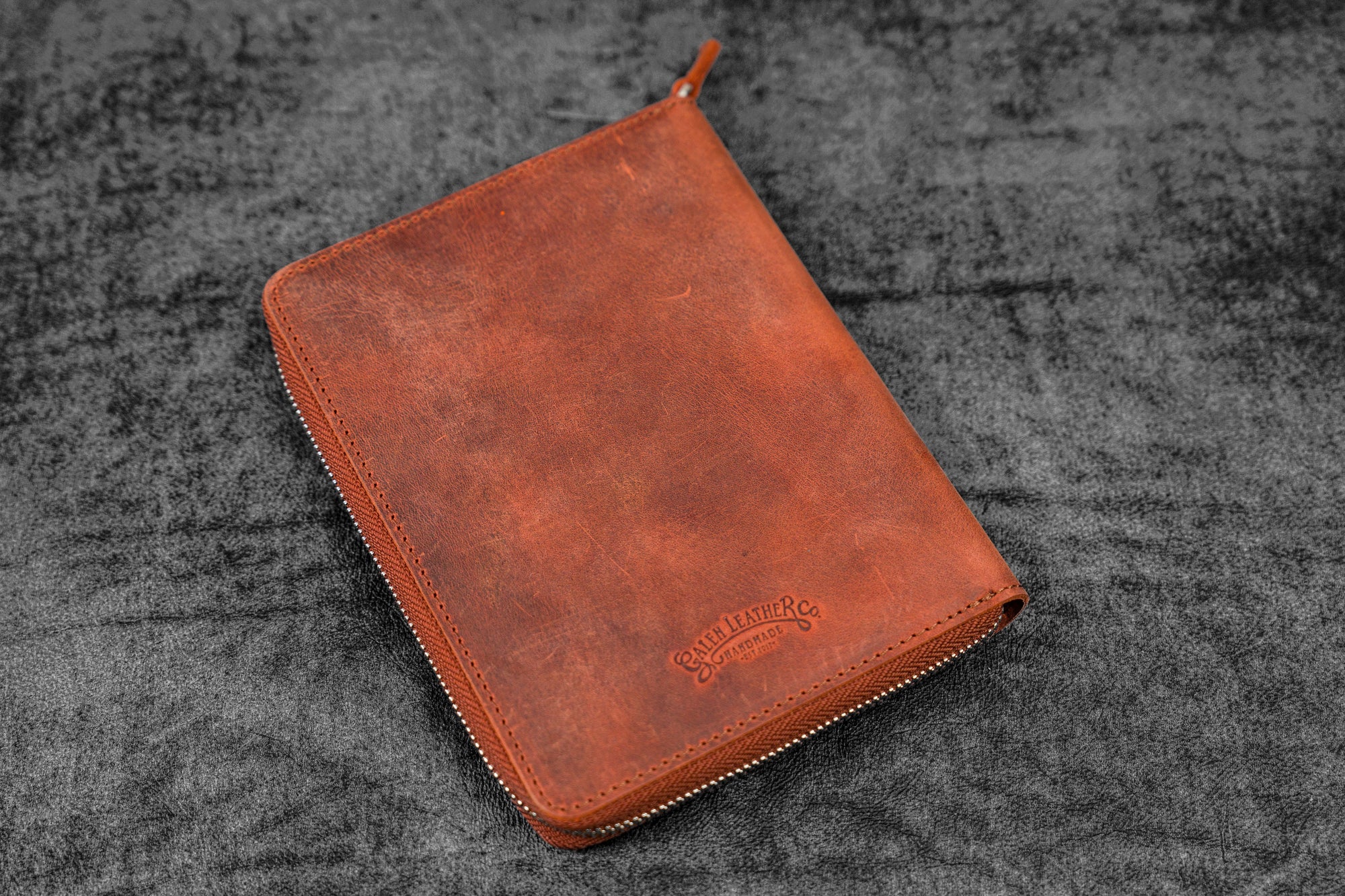 Leather Zippered 5 Slots Pen Case - Crazy Horse Orange