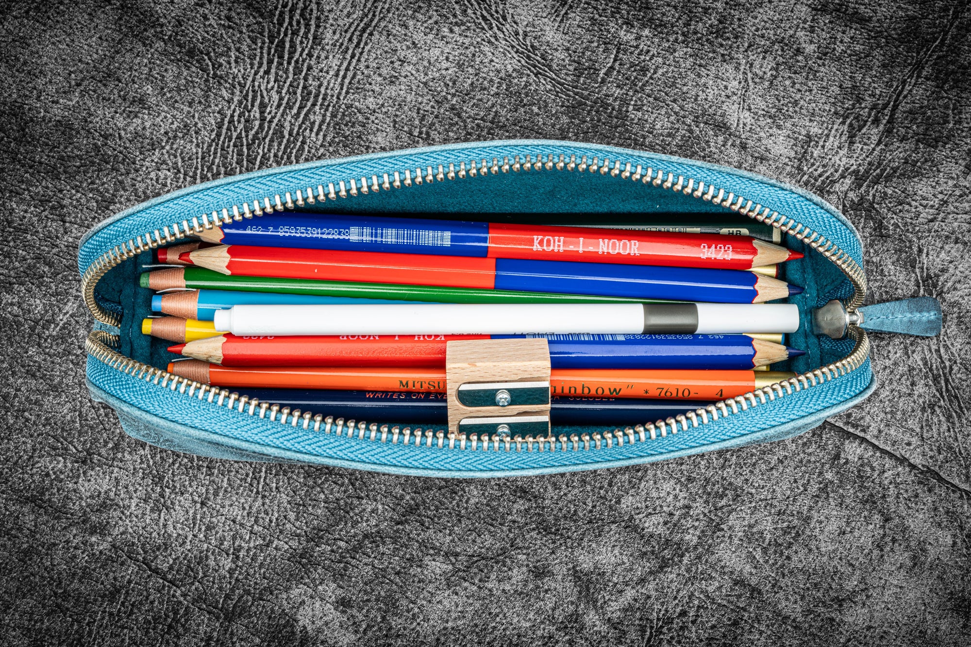 XLarge Fermuarlı Deri Kalemlik - C. H. Ocean Blue