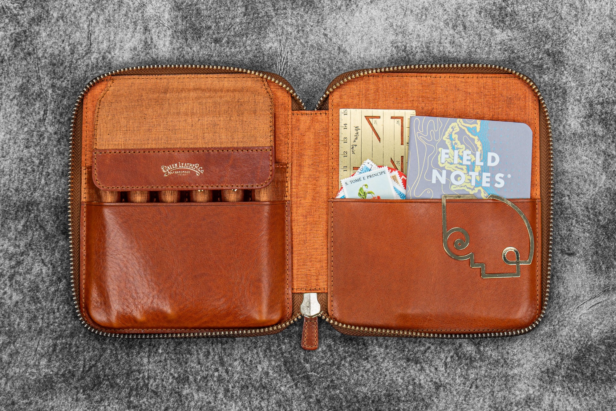 Legacy Leather Zip Pen Case For 6 Pens - A6 - Deep Cognac