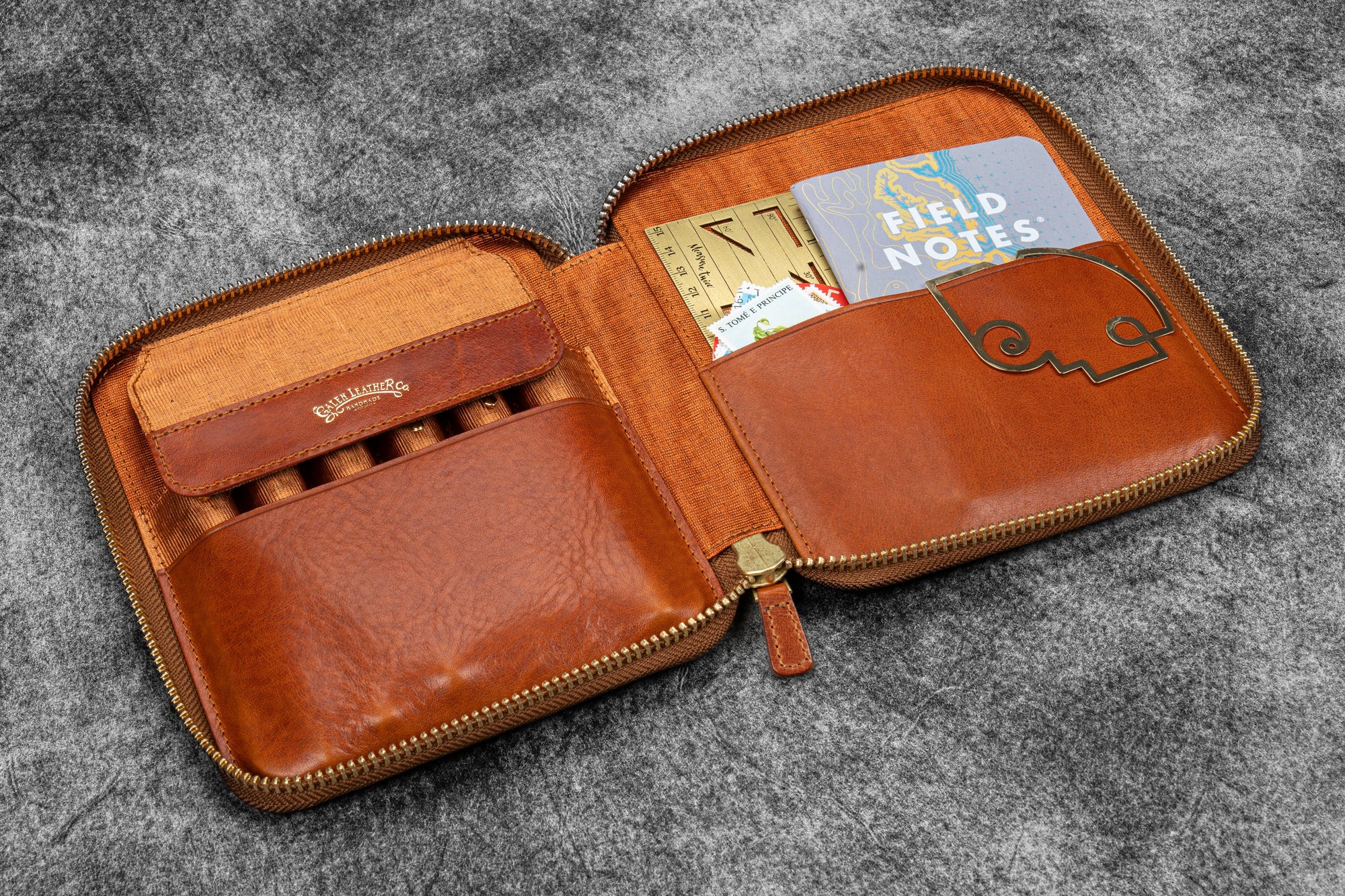 Legacy Leather Zip Pen Case For 6 Pens - A6 - Deep Cognac