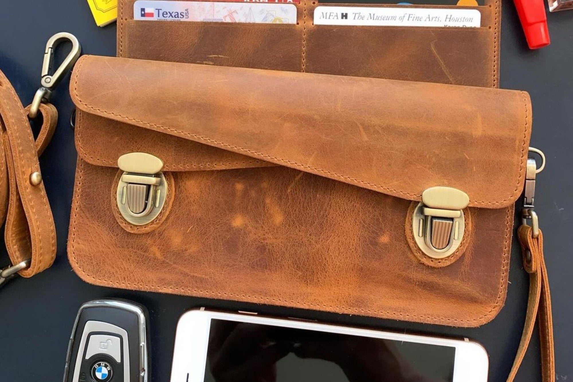 Deri Akordeon Cüzdan / Çanta - C.H. Taba