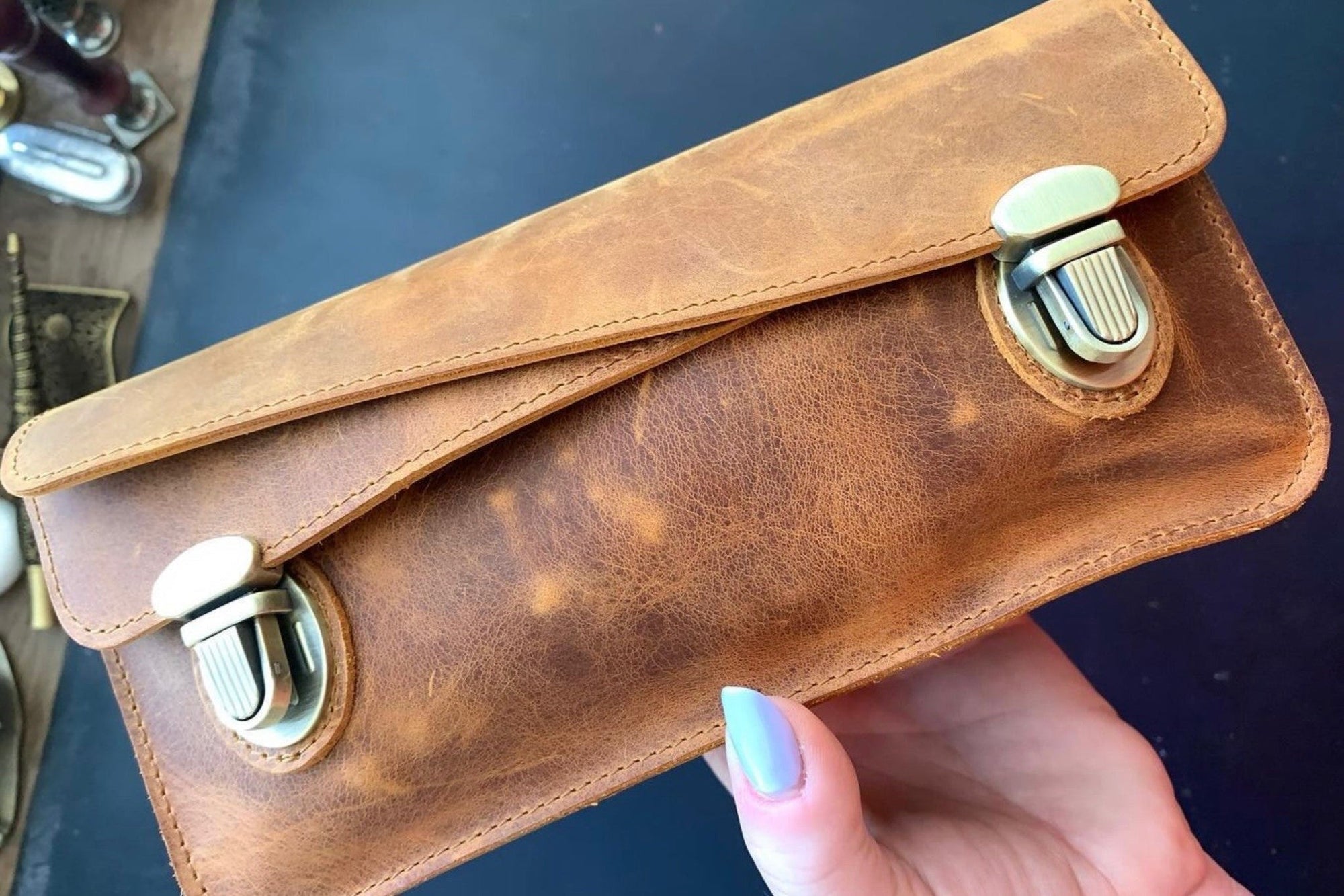 Deri Akordeon Cüzdan / Çanta - C.H. Taba