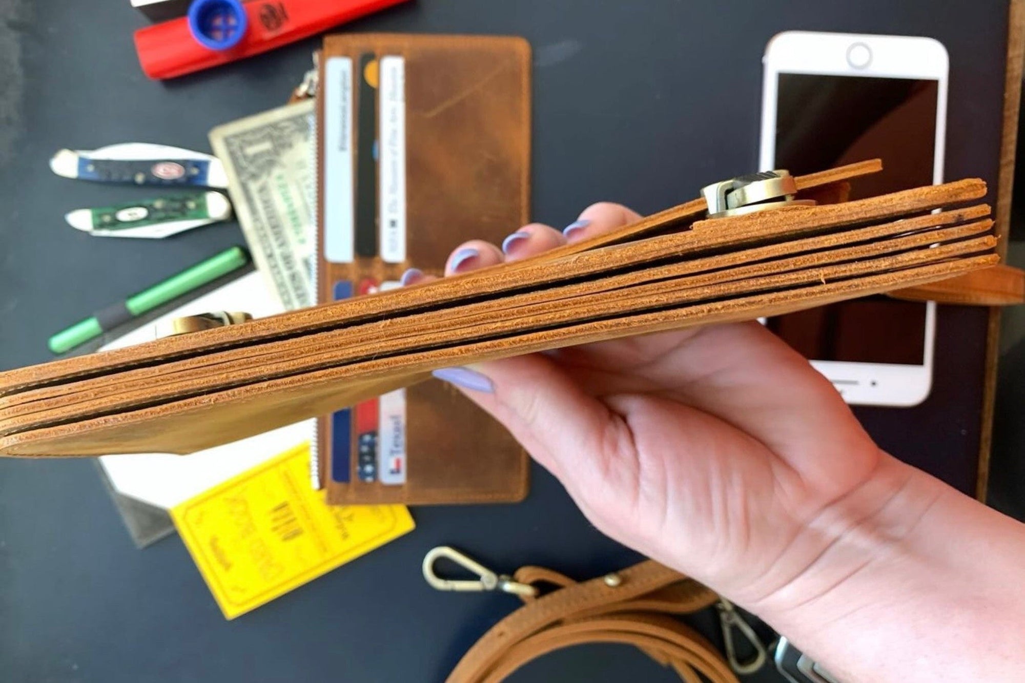 Deri Akordeon Cüzdan / Çanta - C.H. Taba