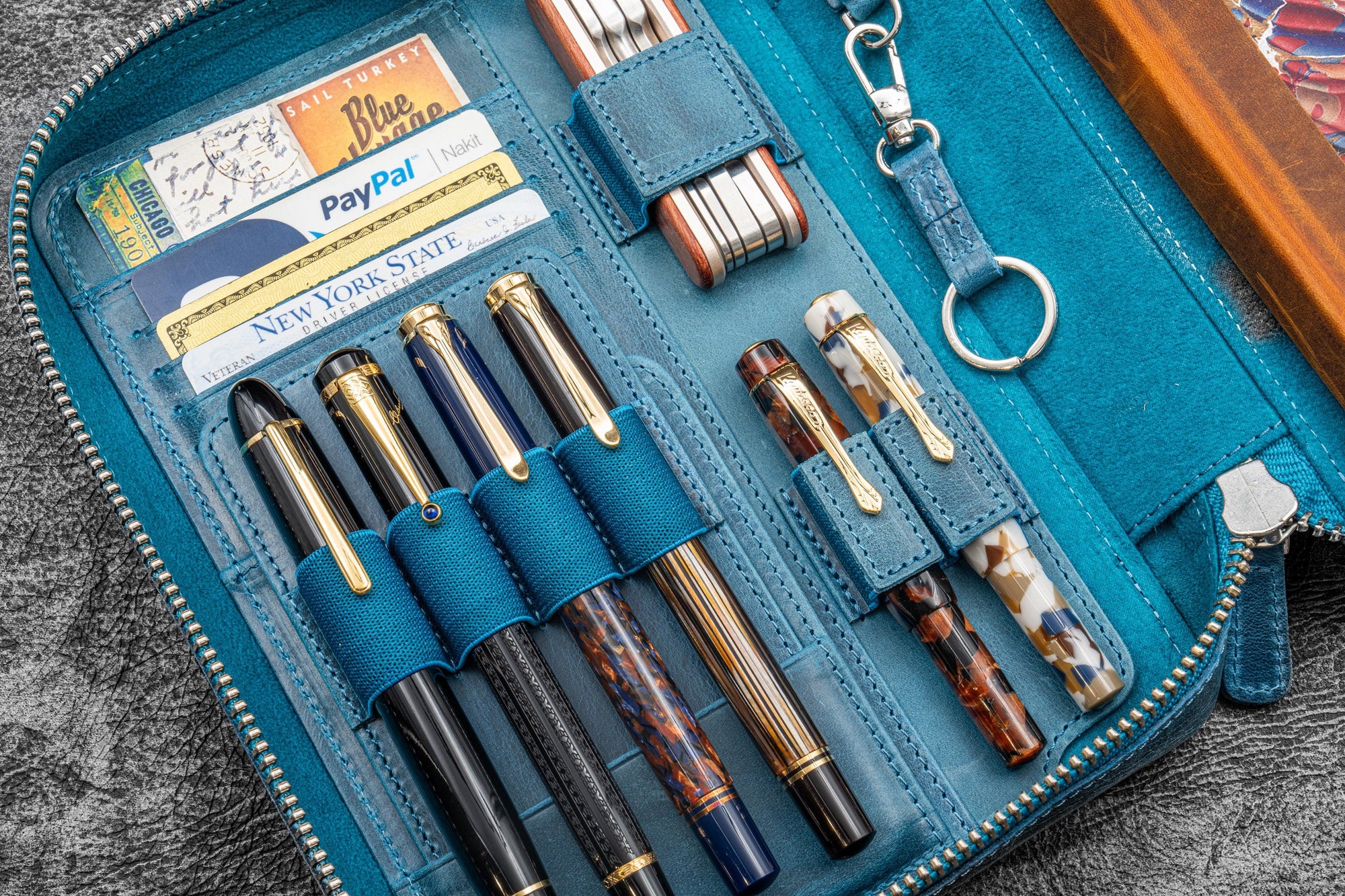 Expansi-Folio Deri Geniş A5 Fermuarlı Organizer - C.H. Ocean Blue