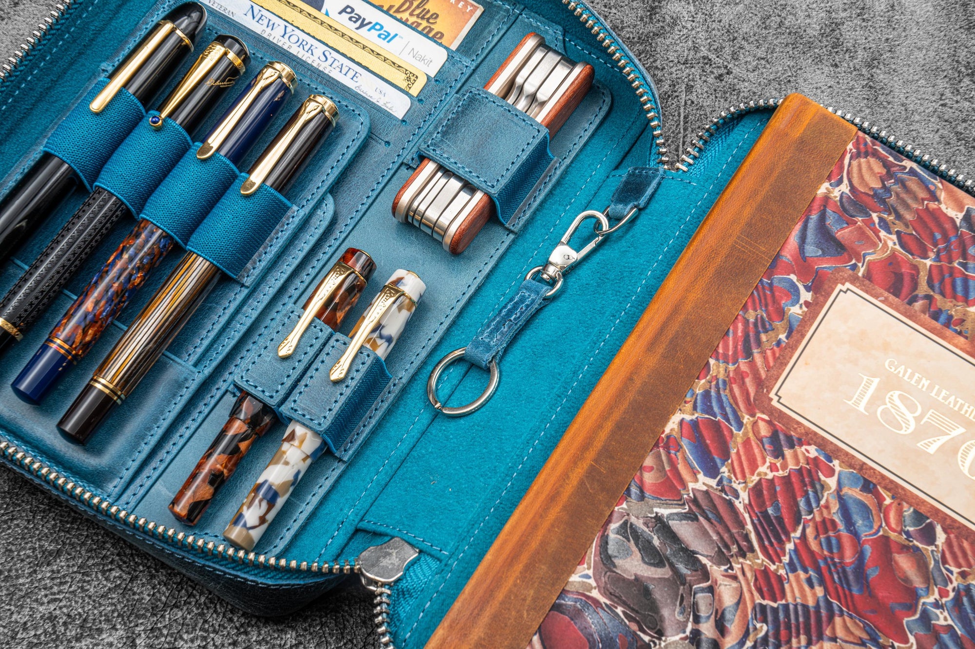 Expansi-Folio Deri Geniş A5 Fermuarlı Organizer - C.H. Ocean Blue