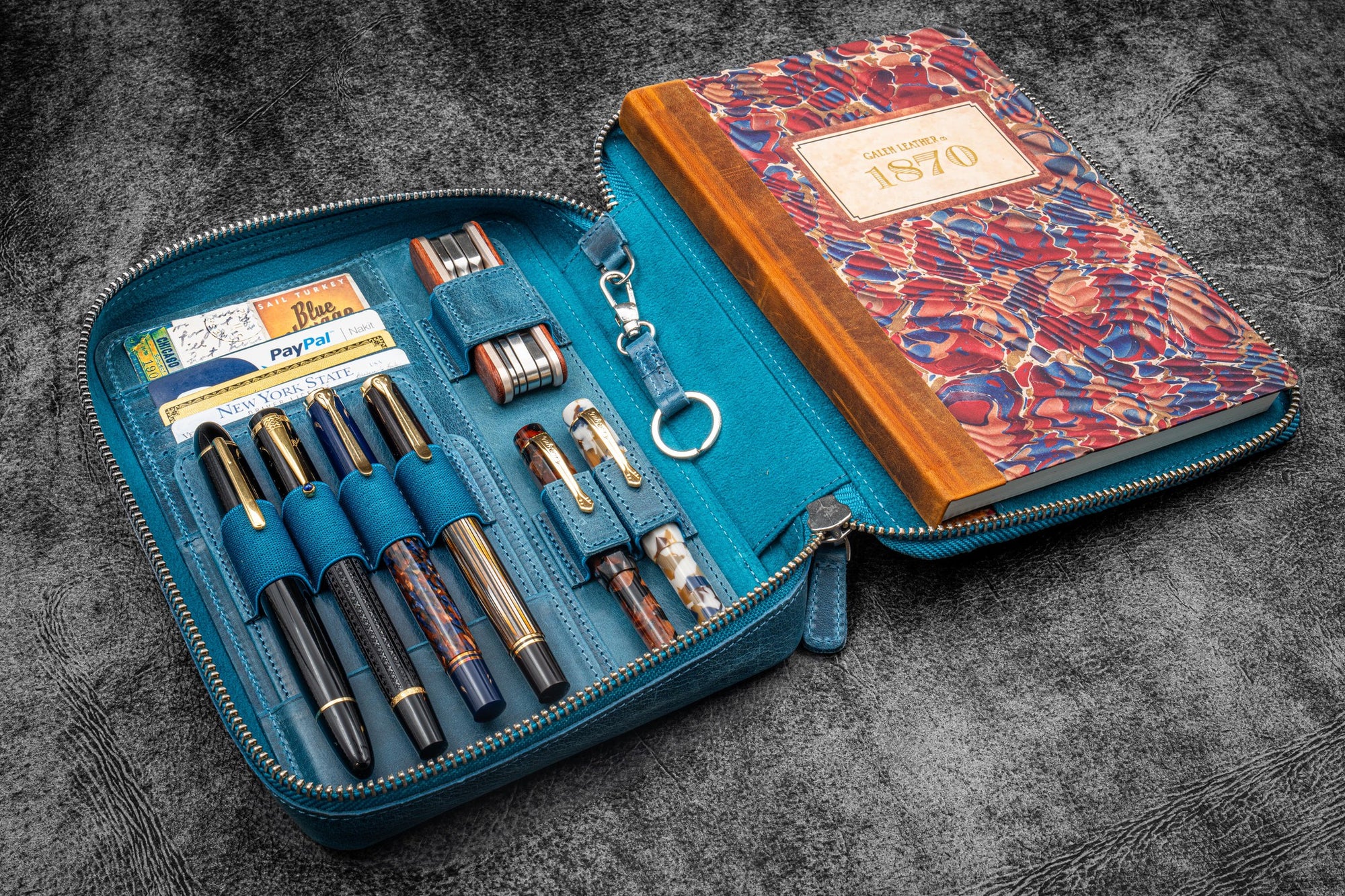 Expansi-Folio Deri Geniş A5 Fermuarlı Organizer - C.H. Ocean Blue