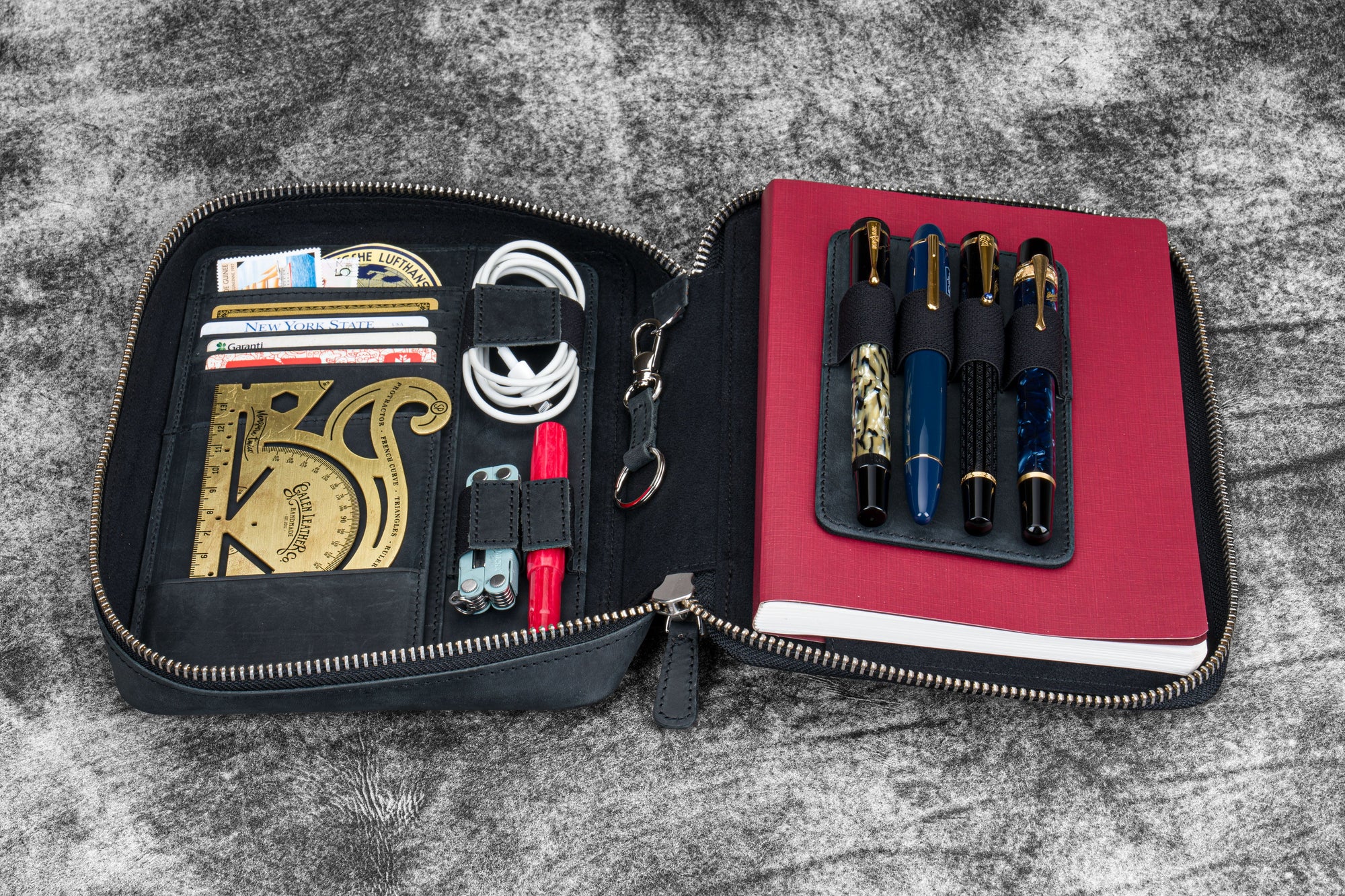Expansi-Folio  Deri Geniş A5 Fermuarlı Organizer - Crazy Horse Graphite