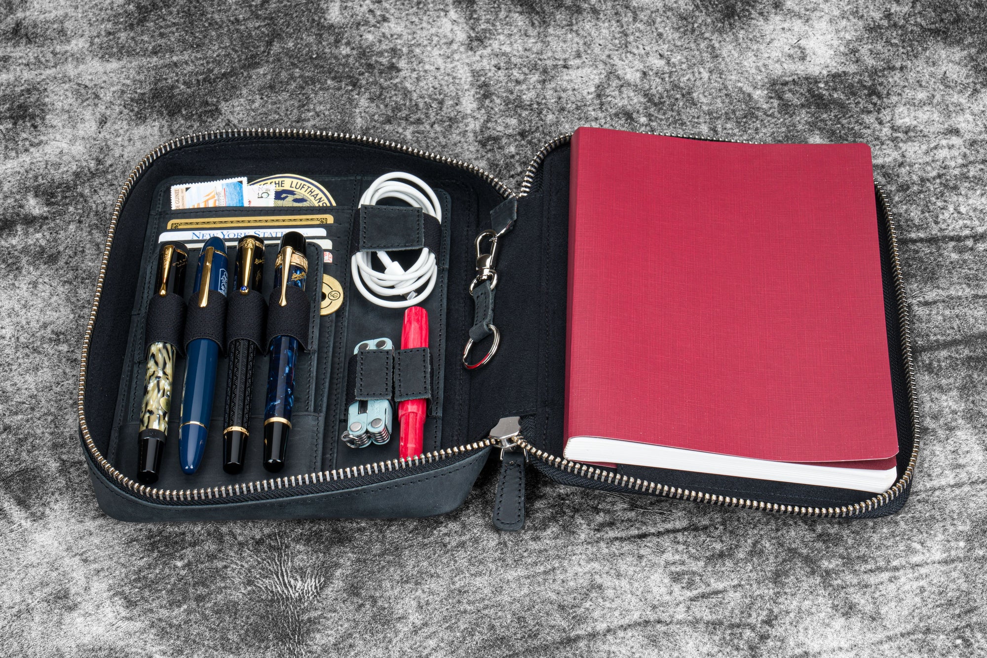 Expansi-Folio  Deri Geniş A5 Fermuarlı Organizer - Crazy Horse Graphite