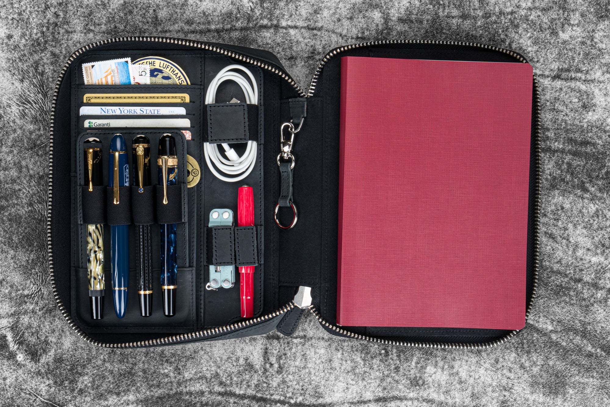 Expansi-Folio  Deri Geniş A5 Fermuarlı Organizer - Crazy Horse Graphite