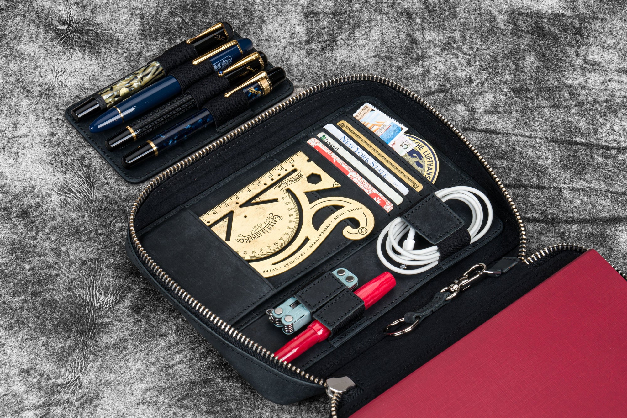 Expansi-Folio  Deri Geniş A5 Fermuarlı Organizer - Crazy Horse Graphite