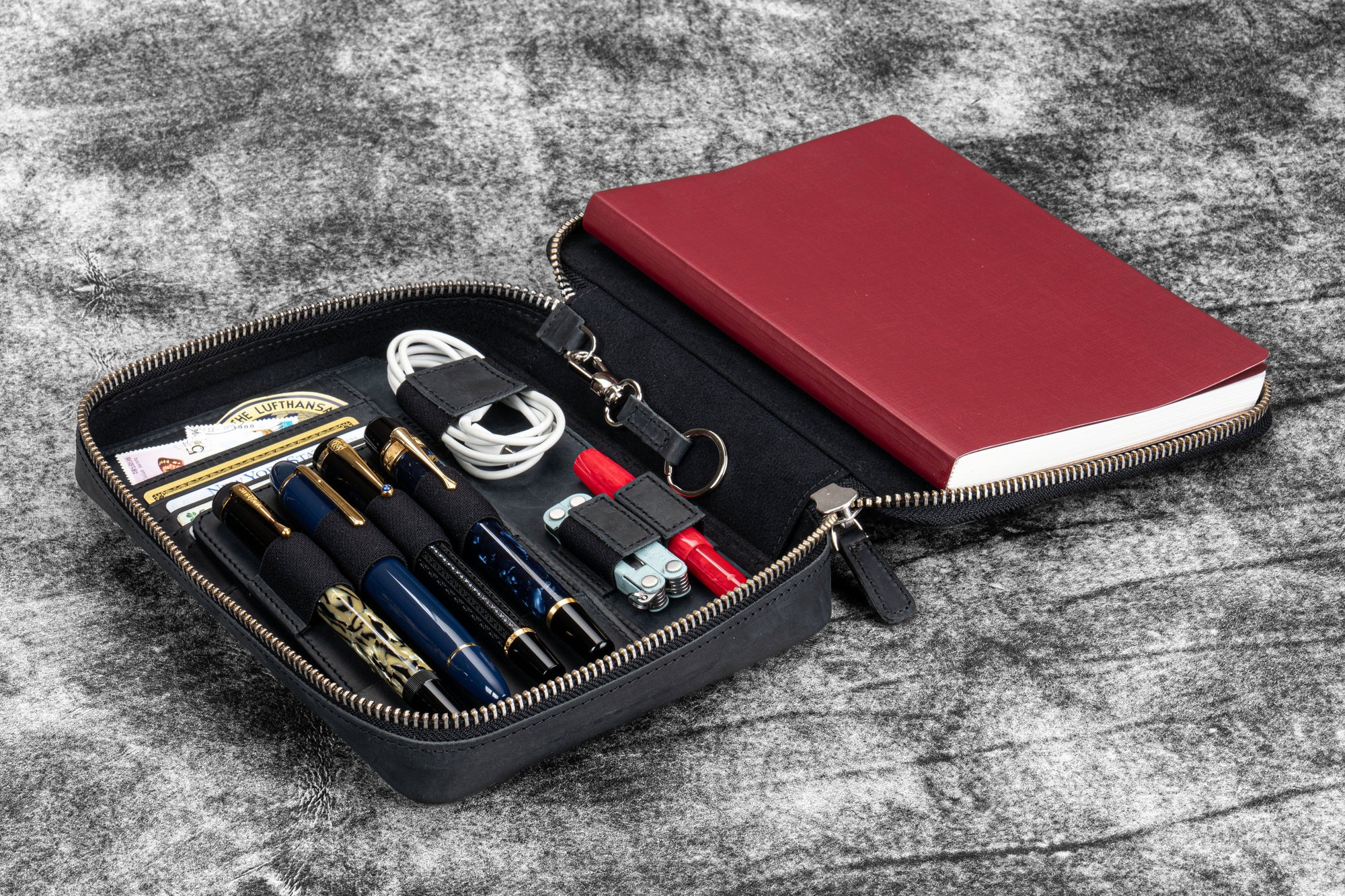 Expansi-Folio  Deri Geniş A5 Fermuarlı Organizer - Crazy Horse Graphite