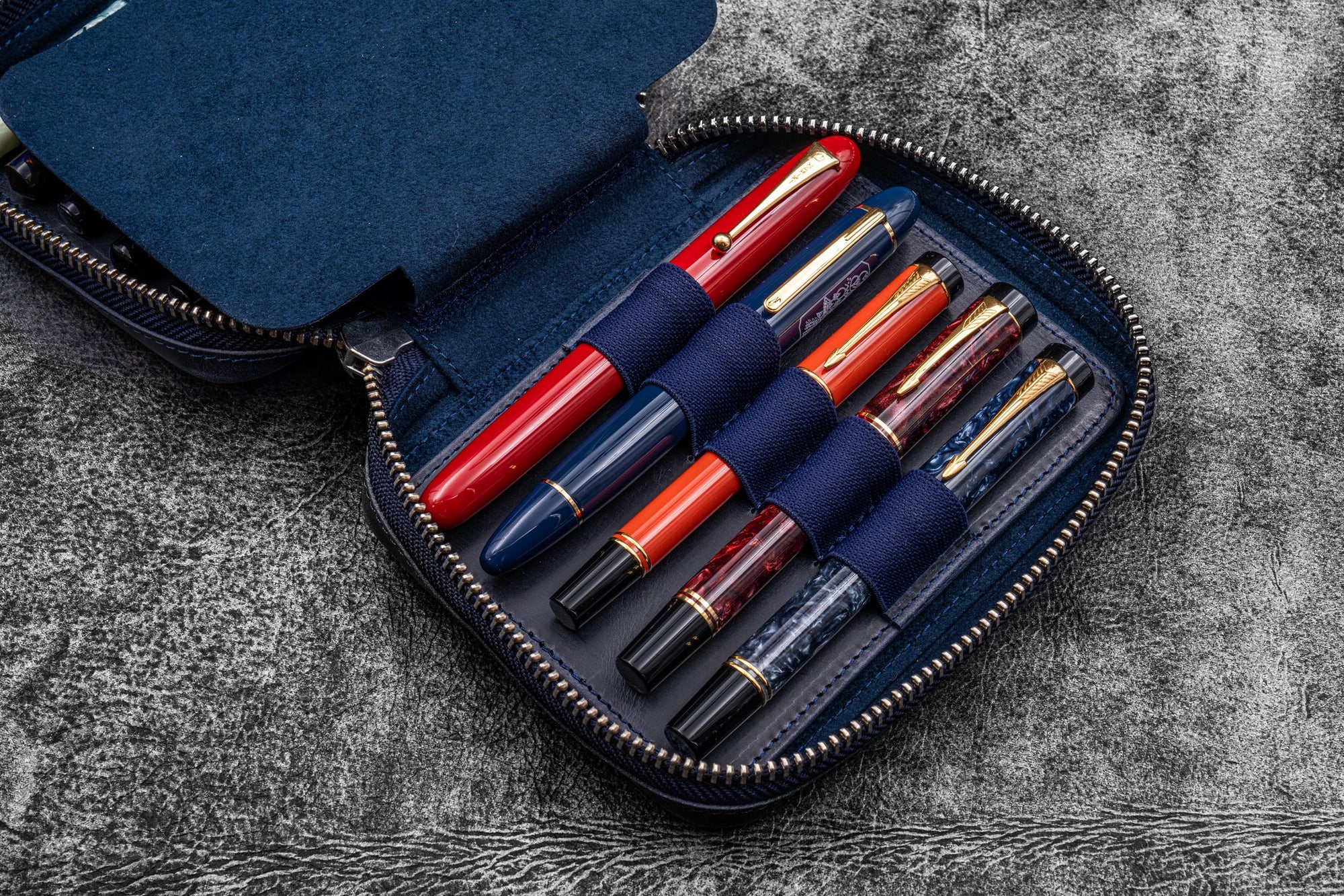Expansi-Pouch Deri Geniş 10&#39;lu Kalemlik - İçi Çıkarılabilir - C. H. Navy Blue