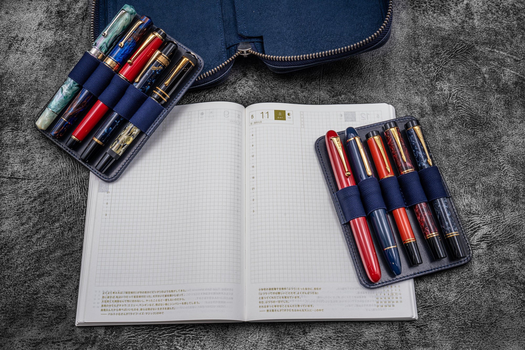 Expansi-Pouch Deri Geniş 10&#39;lu Kalemlik - İçi Çıkarılabilir - C. H. Navy Blue