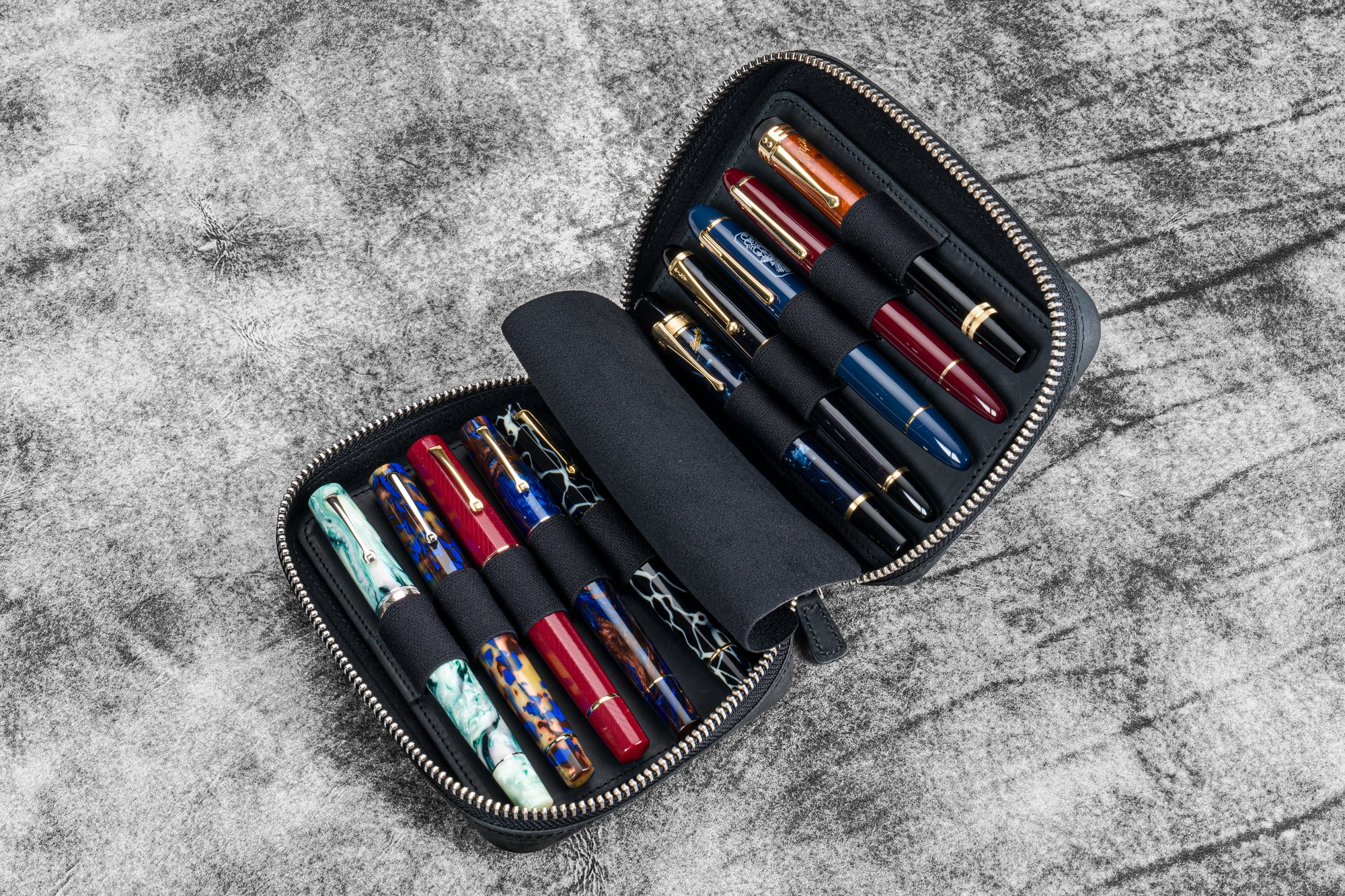 Expansi-Pouch Deri Geniş 10'lu Kalemlik - İçi Çıkarılabilir - Crazy Horse Graphite