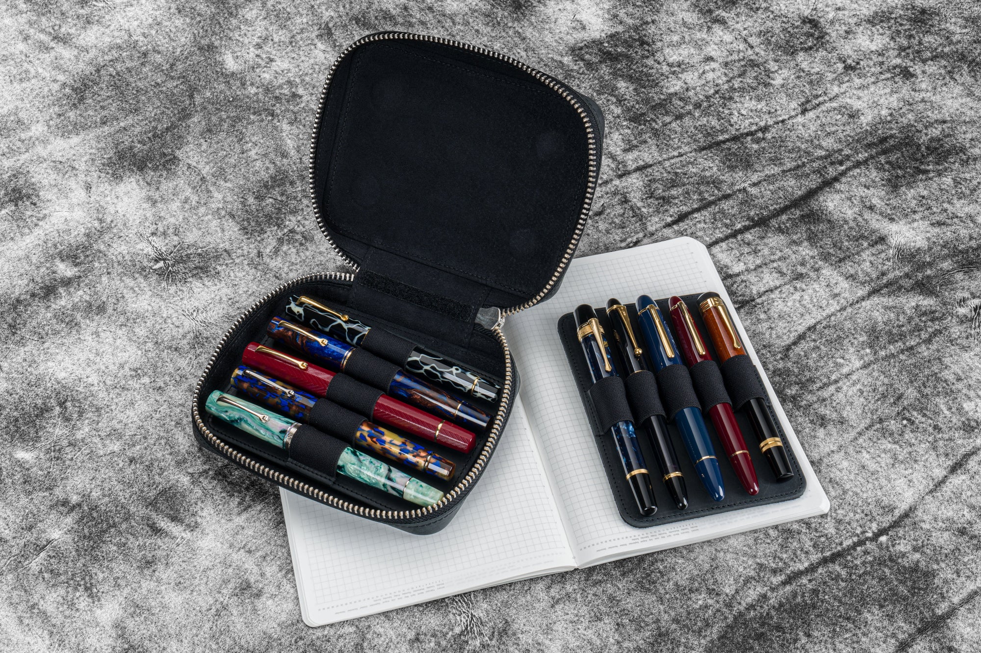 Expansi-Pouch Deri Geniş 10'lu Kalemlik - İçi Çıkarılabilir - Crazy Horse Graphite