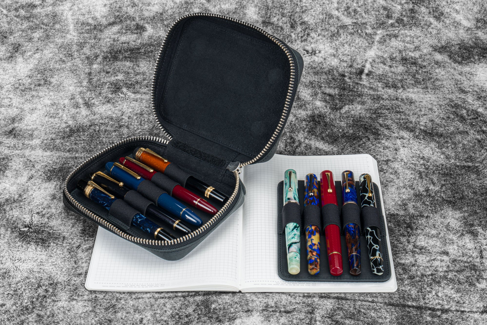 Expansi-Pouch Deri Geniş 10'lu Kalemlik - İçi Çıkarılabilir - Crazy Horse Graphite
