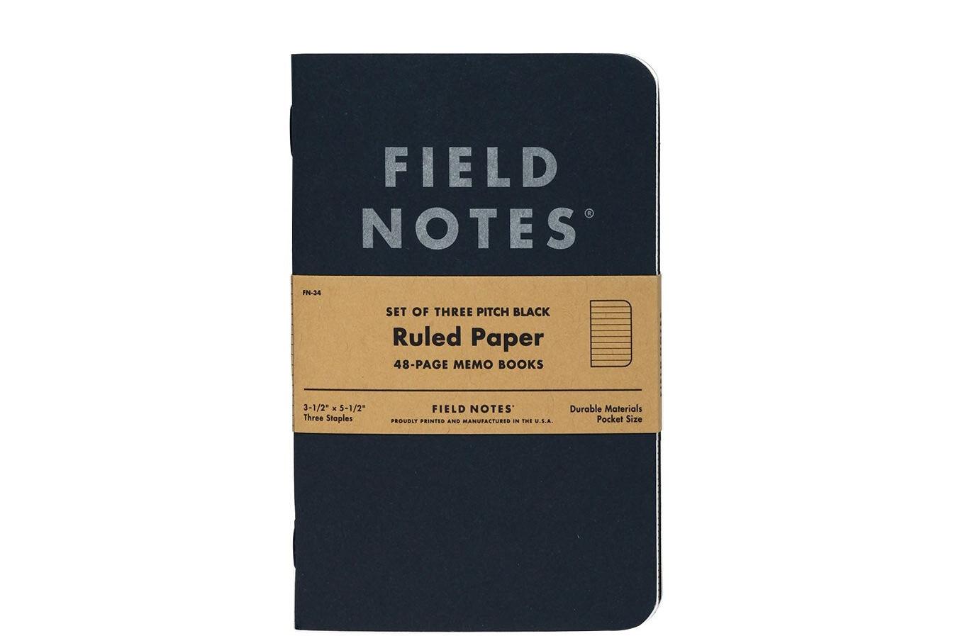 Field Notes Cep Boyu Defter, Çizgili 3'lü Set - Pitch Black