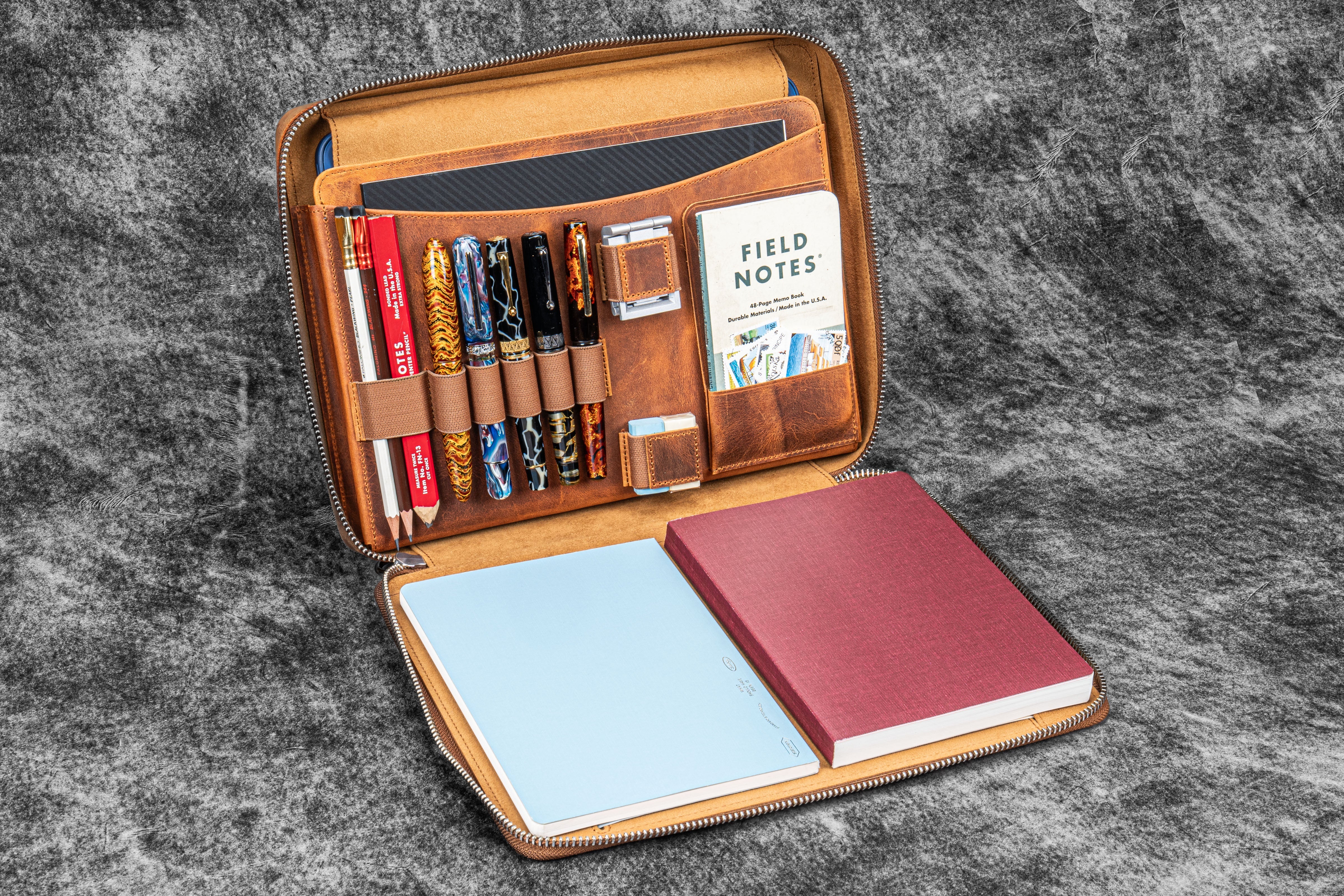 The Compendium Çanta - Deri A4 Fermuarlı Organizer - Taba - Galen TR