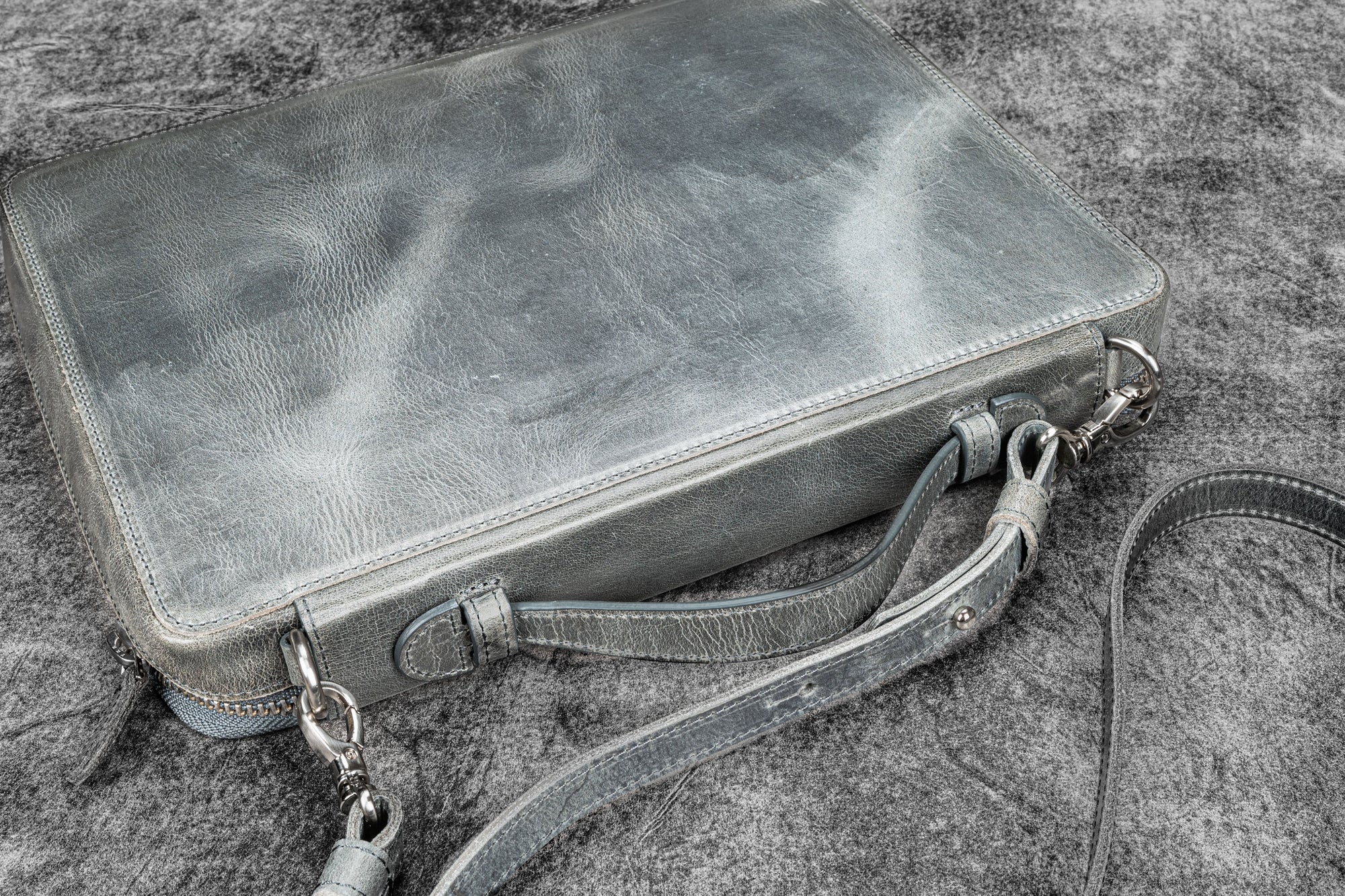 Leather Compendium Bag - A4 Zippered Folio Organizer - Crazy Horse Smoky