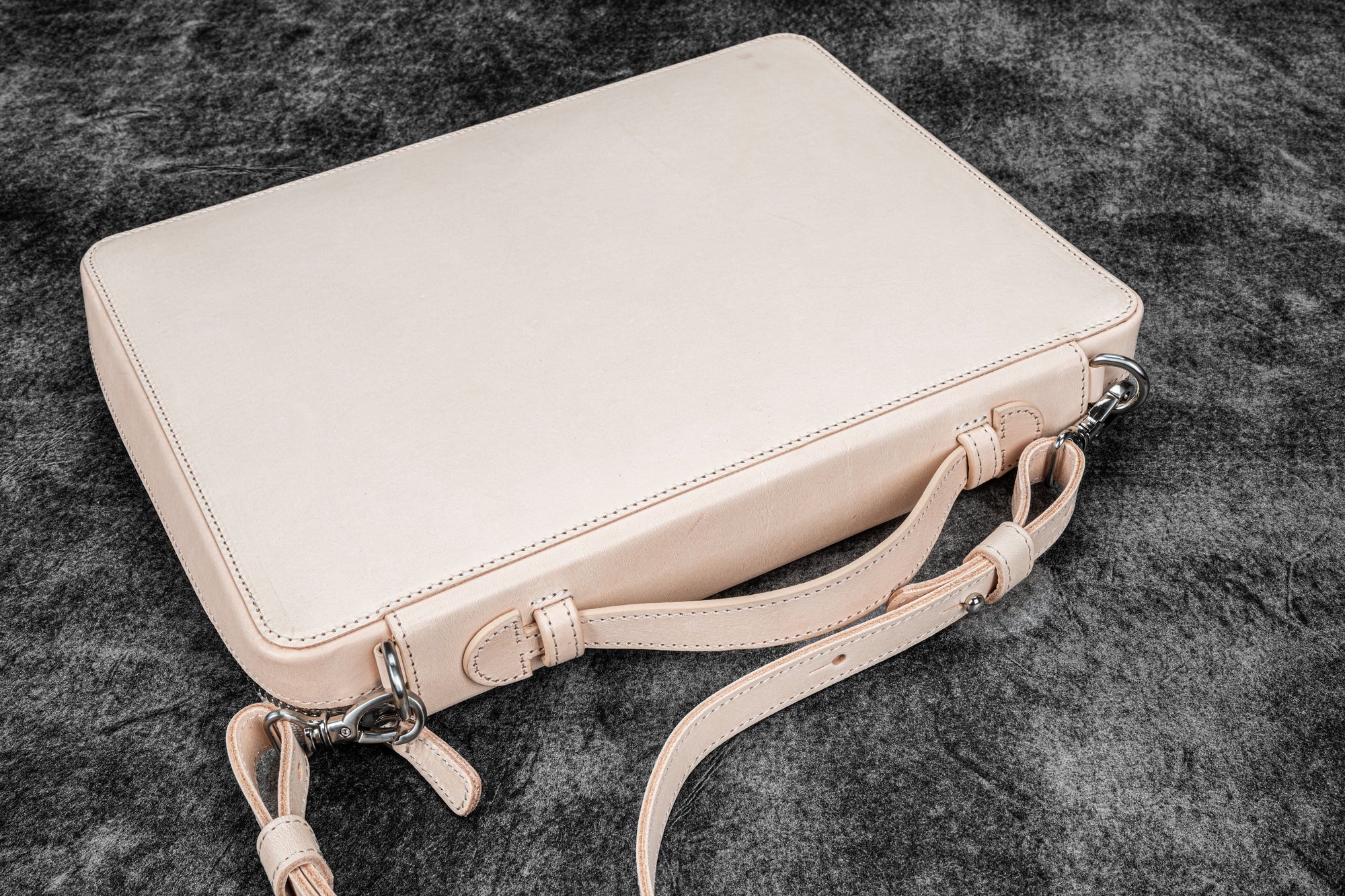 Leather Compendium Bag - A4 Zippered Folio Organizer - Undyed Leather