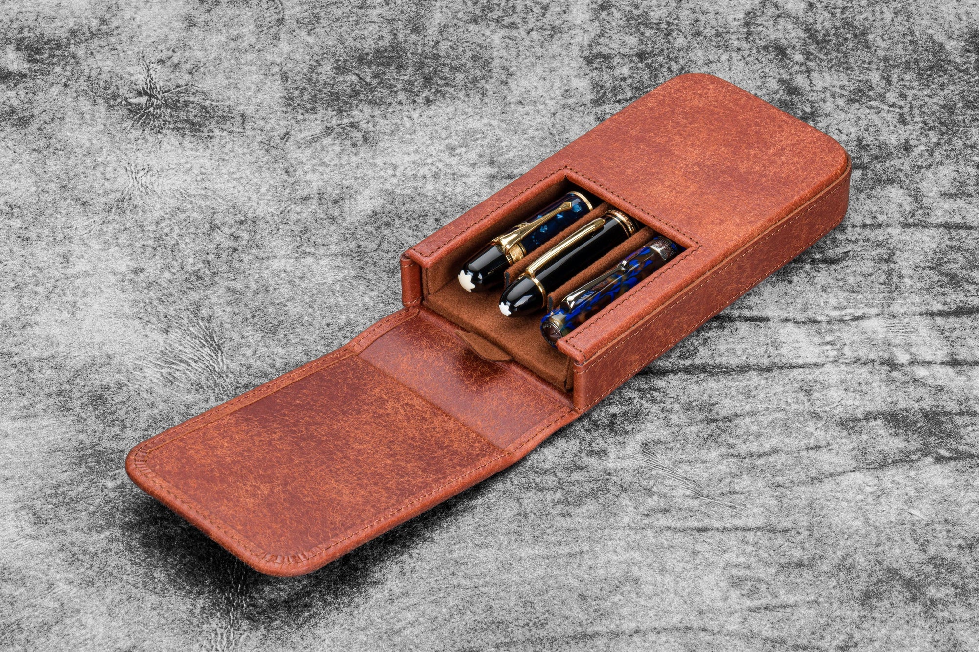 Magnum Opus 3'lü Kapaklı Deri Kalemlik - Aged Copper
