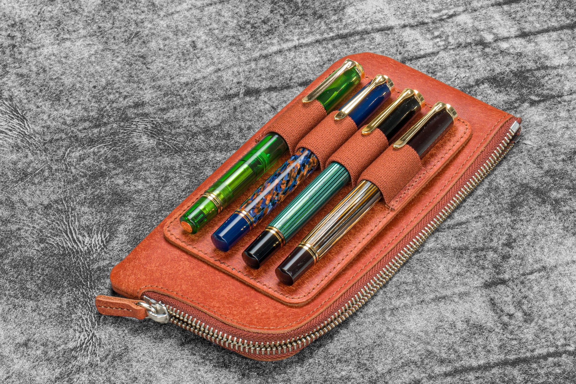 Deri "Slip-N-Zip" 4'lü Fermuarlı Kalem Kılıfı - Aged Copper