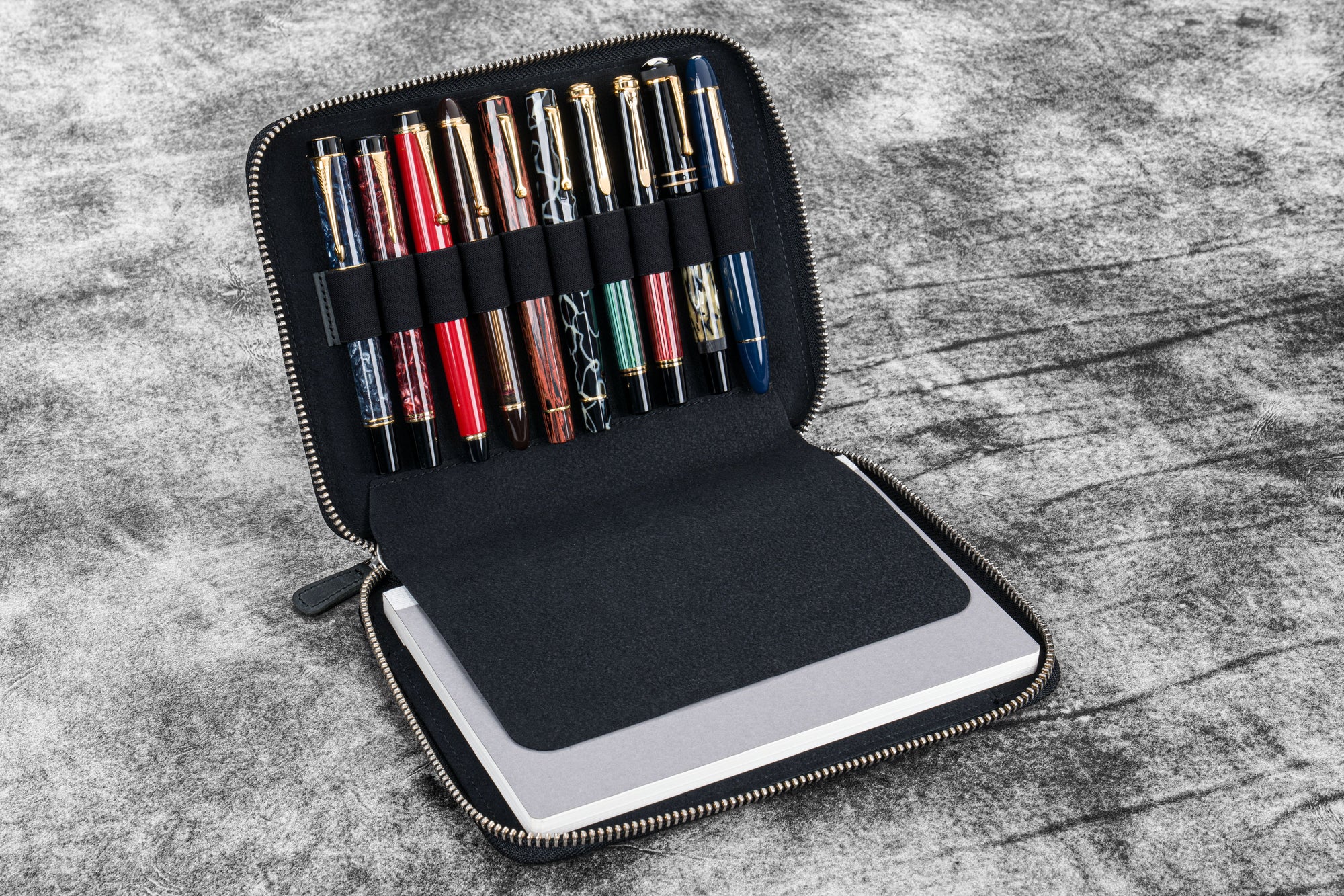 10'lu Deri Kalemlik ve A5 Defter Kılıfı - Crazy Horse Graphite