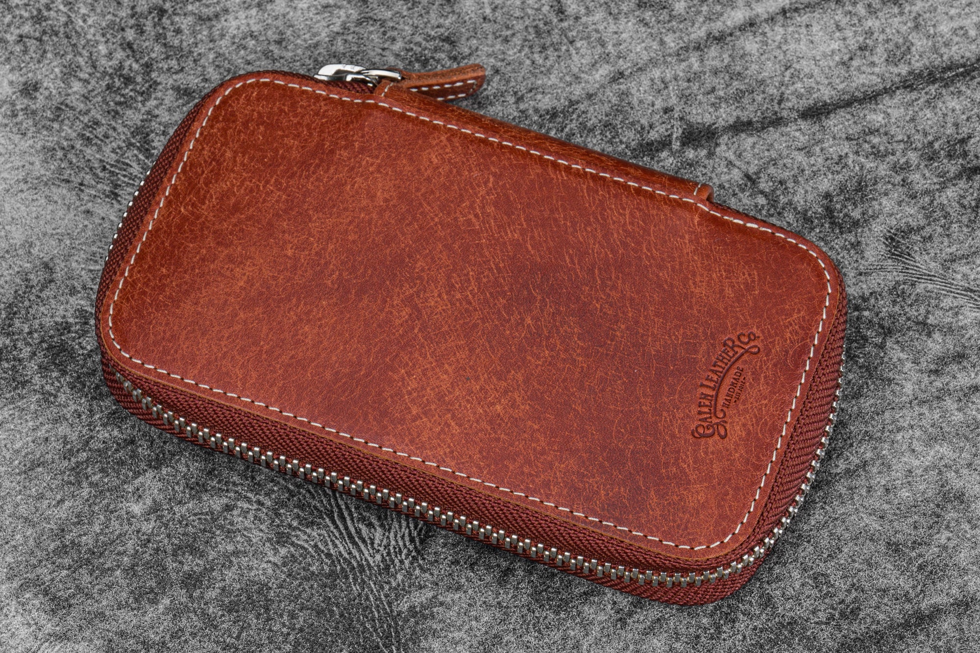 Leather Zippered 6 Slots Pen Case - Aged Copper