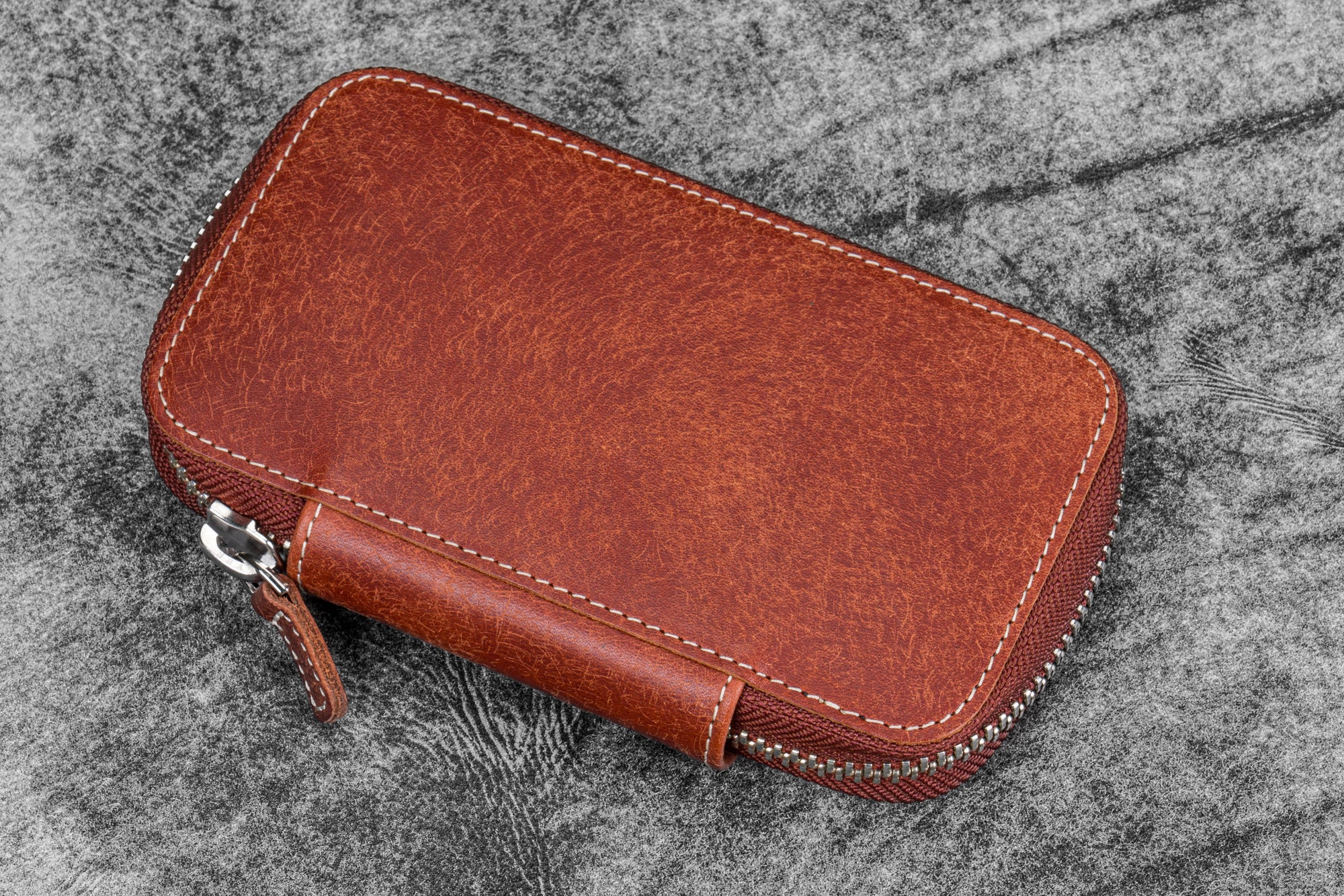 Leather Zippered 6 Slots Pen Case - Aged Copper