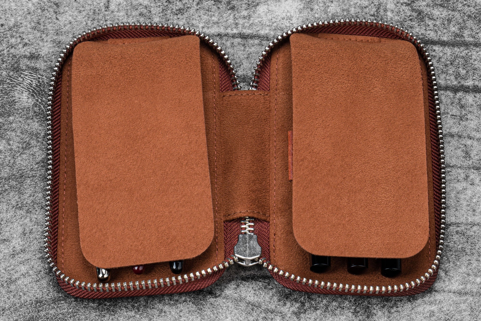 Leather Zippered 6 Slots Pen Case - Aged Copper