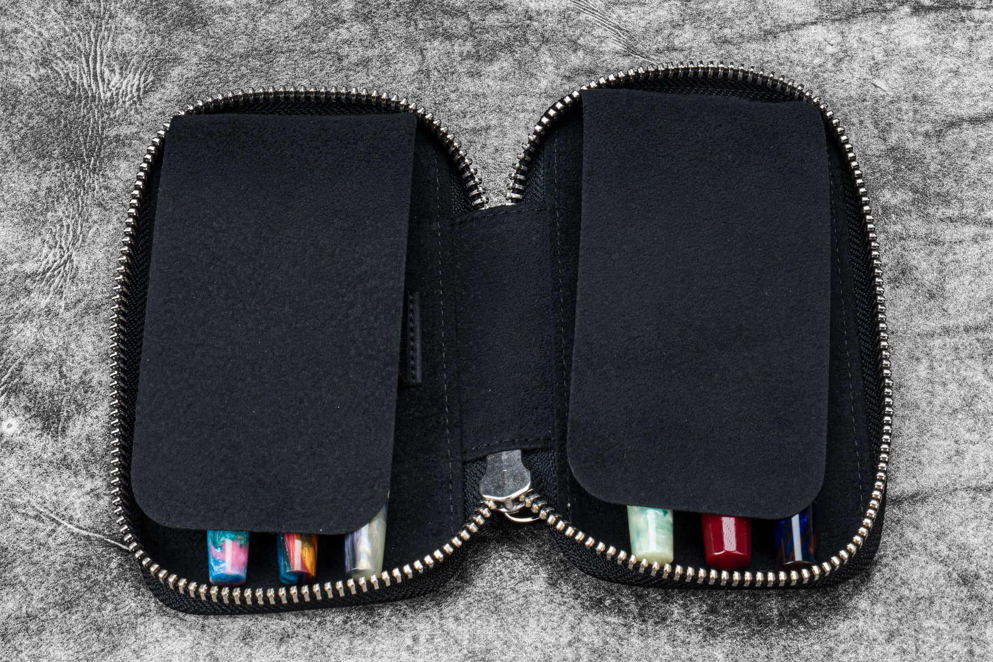 Leather Zippered 6 Slots Pen Case - Crazy Horse Graphite