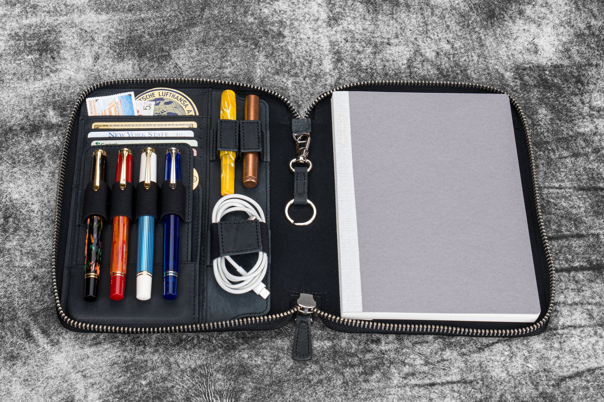 A5 Deri Organizer ve Kalemlik - Crazy Horse Graphite