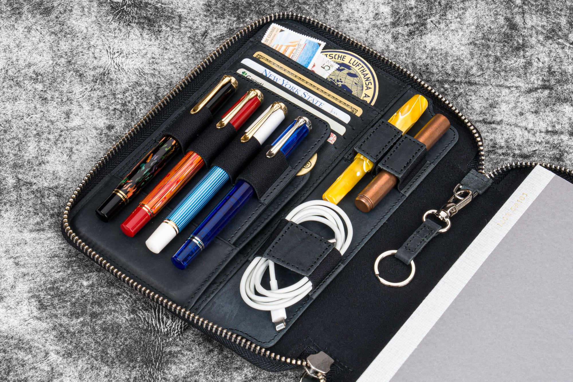 A5 Deri Organizer ve Kalemlik - Crazy Horse Graphite