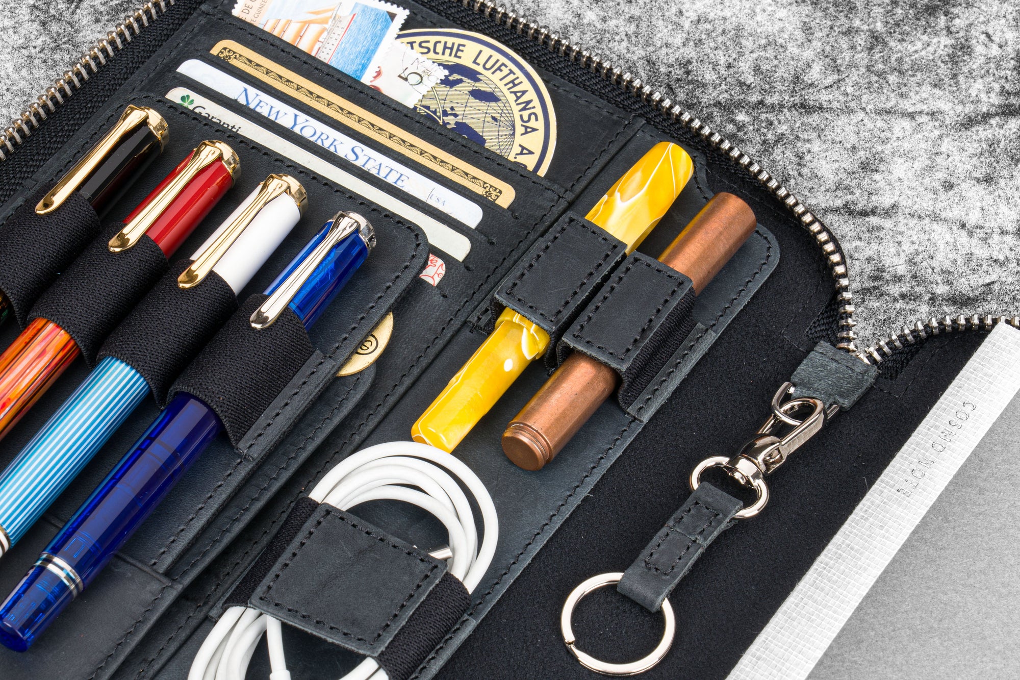 A5 Deri Organizer ve Kalemlik - Crazy Horse Graphite