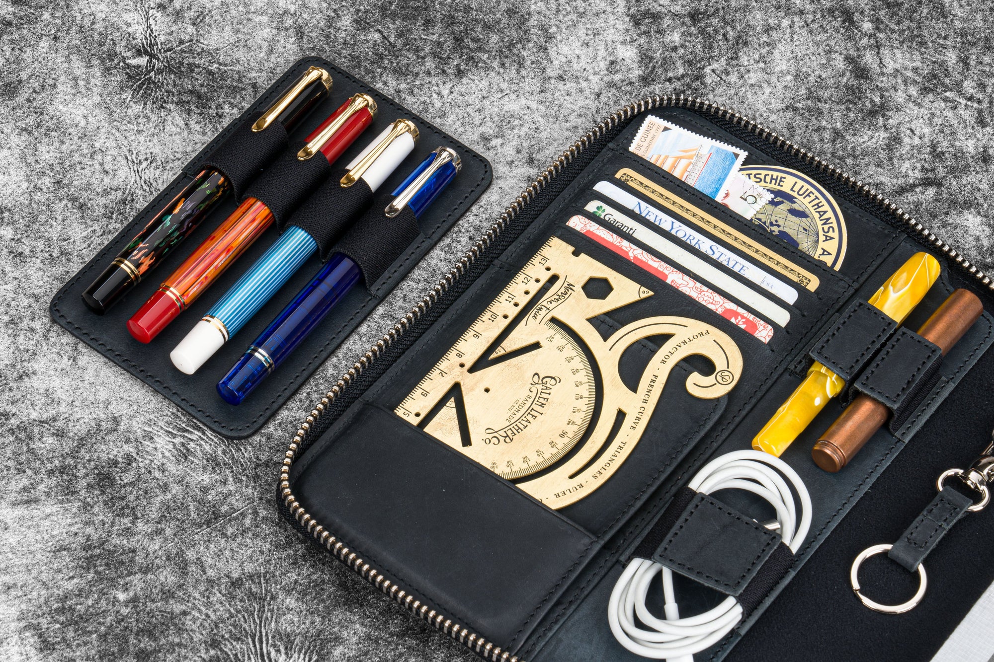 A5 Deri Organizer ve Kalemlik - Crazy Horse Graphite