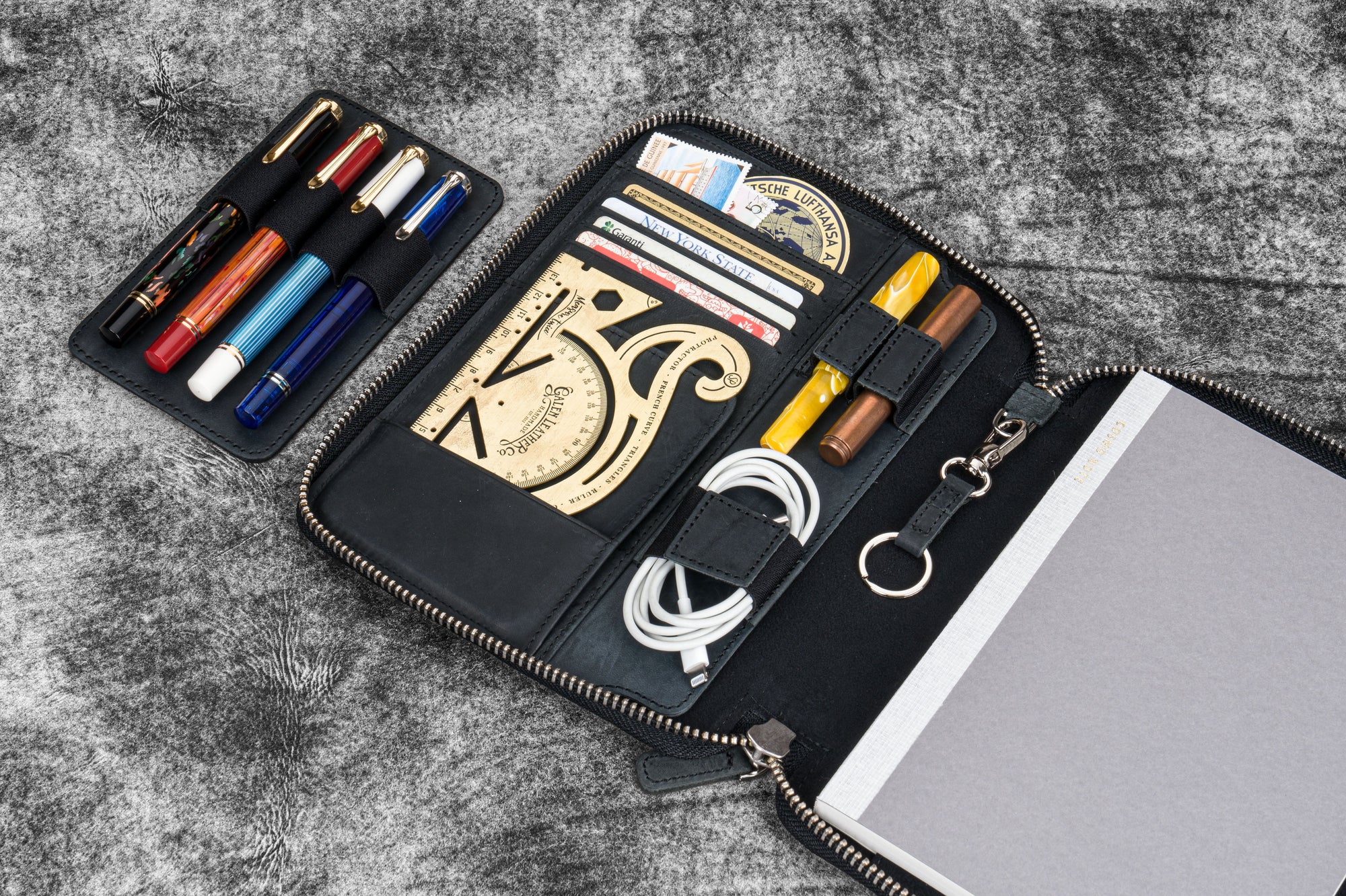 A5 Deri Organizer ve Kalemlik - Crazy Horse Graphite