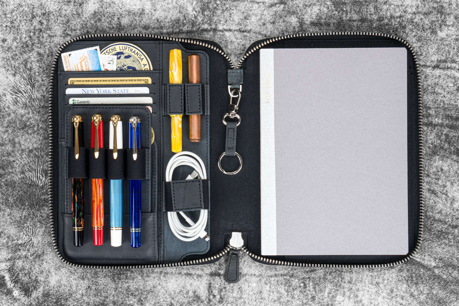 A5 Deri Organizer ve Kalemlik - Crazy Horse Graphite